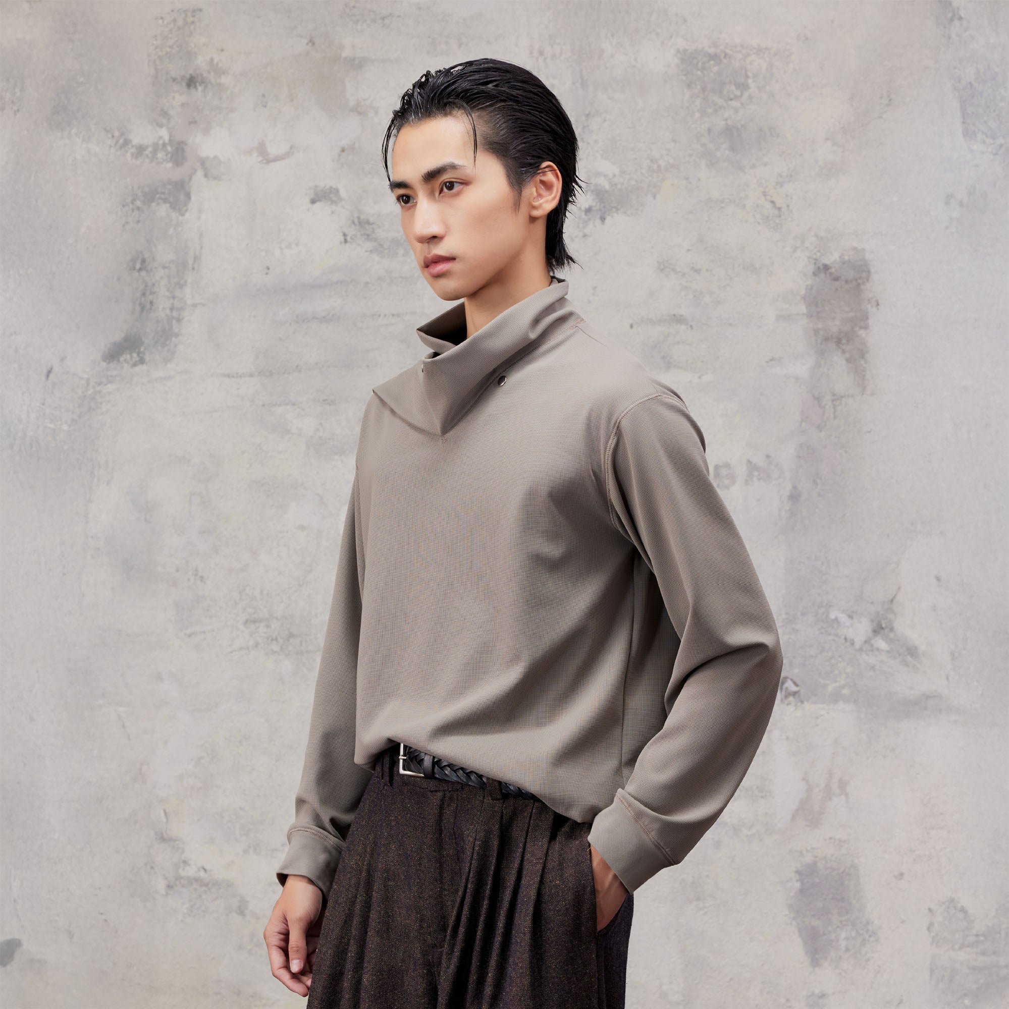 ALVNG AR ANTS Asymmetric Scarf-Neck High-Collar Pullover, premium urban and streetwear designers apparel on PROJECTISR.com, ALVNG AR ANTS