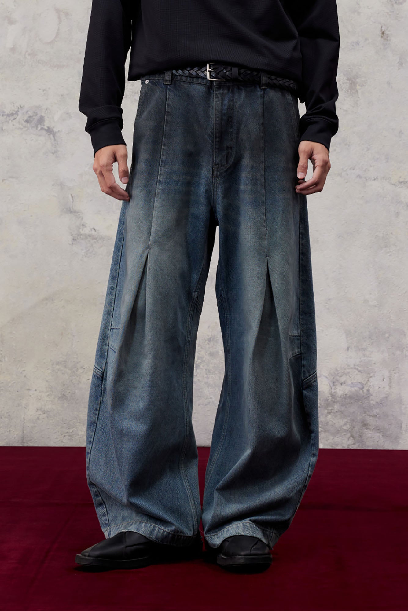 ALVNG AR ANTS Gradient Pleated Panel Balloon-Leg Jeans, premium urban and streetwear designers apparel on PROJECTISR.com, ALVNG AR ANTS