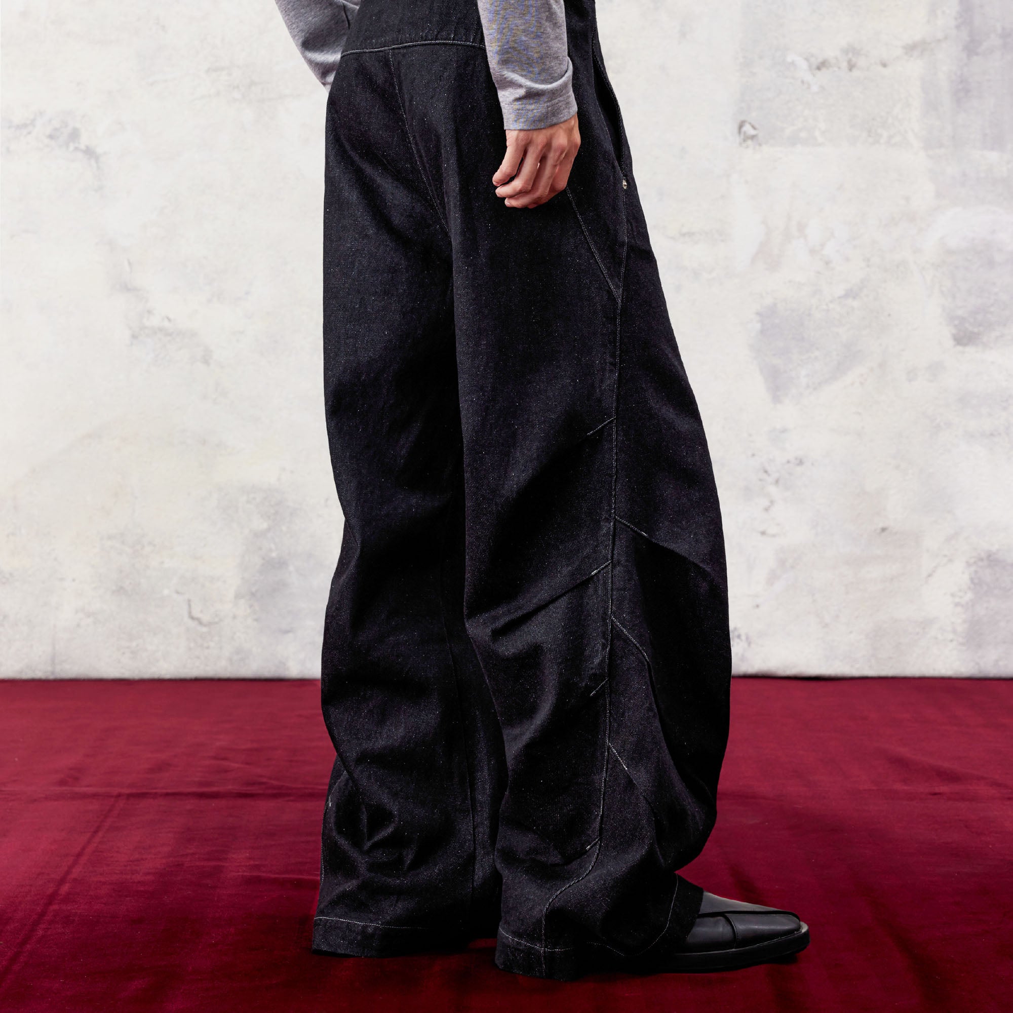 ALVNG AR ANTS Pleats Stacked Oversized Jeans, premium urban and streetwear designers apparel on PROJECTISR.com, ALVNG AR ANTS
