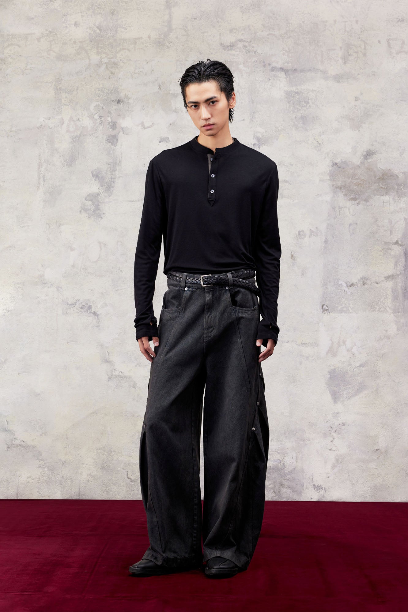 ALVNG AR ANTS Slanted Rivet-Paneled Jeans, premium urban and streetwear designers apparel on PROJECTISR.com, ALVNG AR ANTS