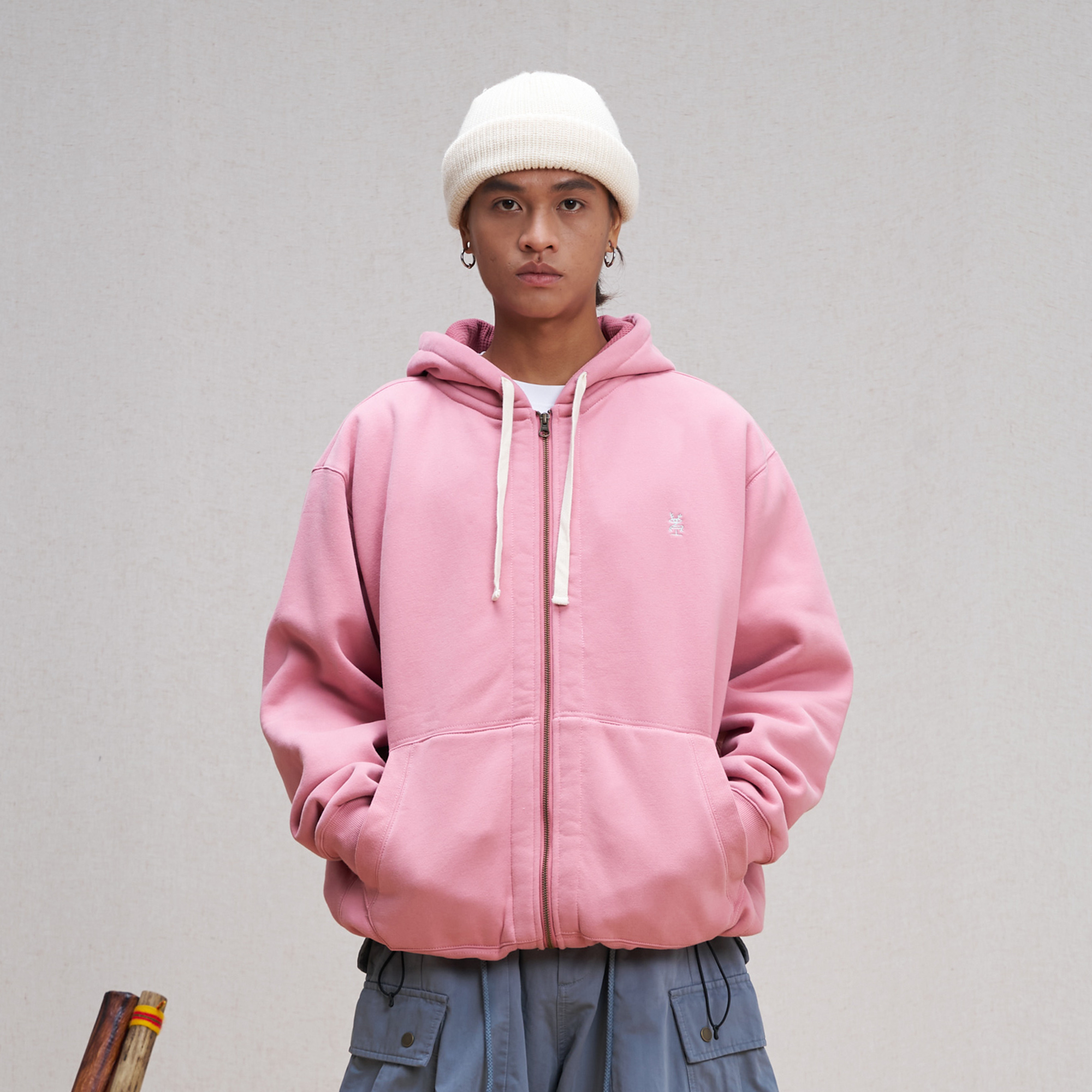 UNLIMITED MOTE Embroidered Waffle Lining Drawstring Hood Jacket