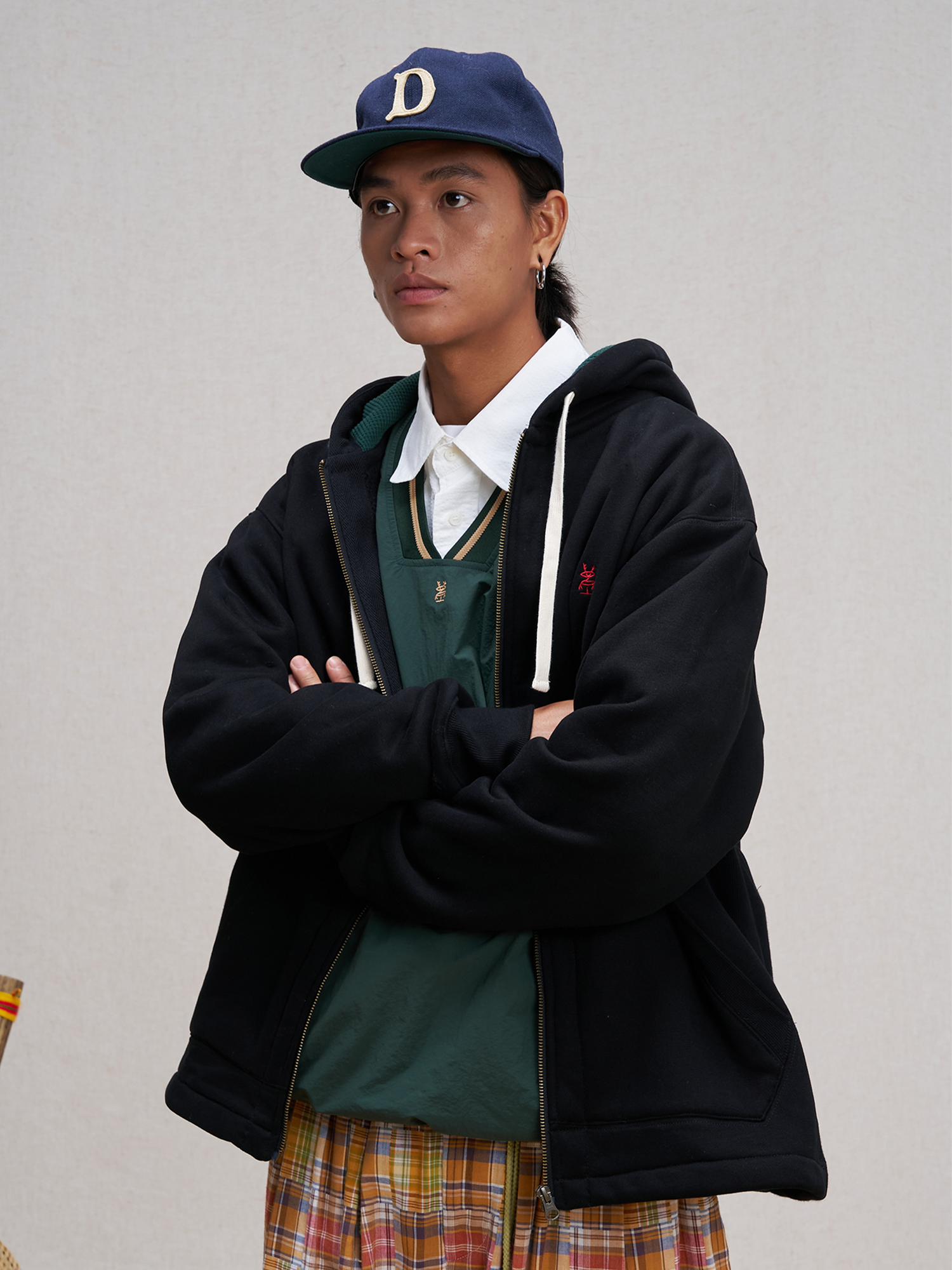 UNLIMITED MOTE Embroidered Waffle Lining Drawstring Hood Jacket