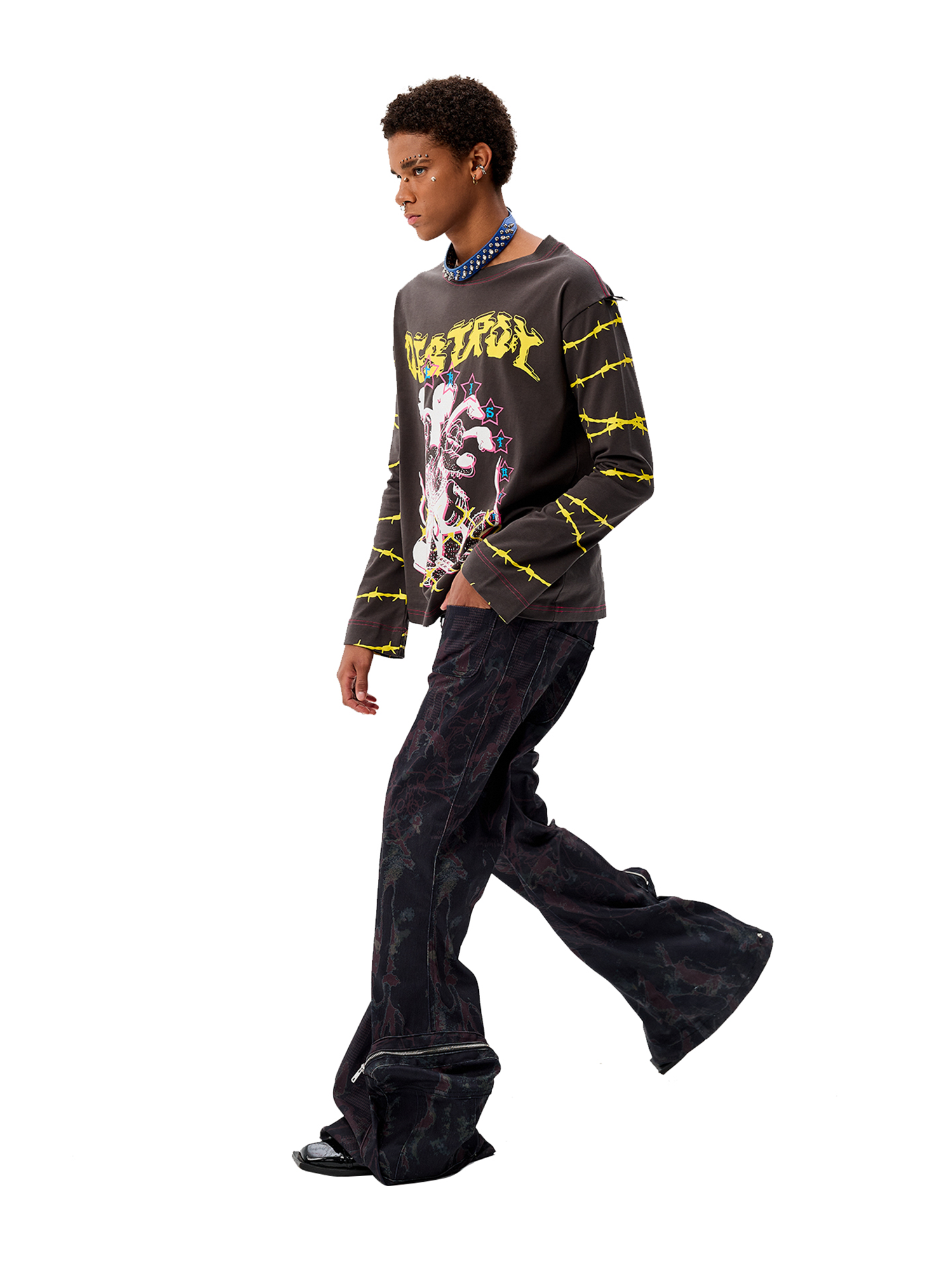 CYCYCY Punk Cartoon Mouse Graphic Long-Sleeve Tee