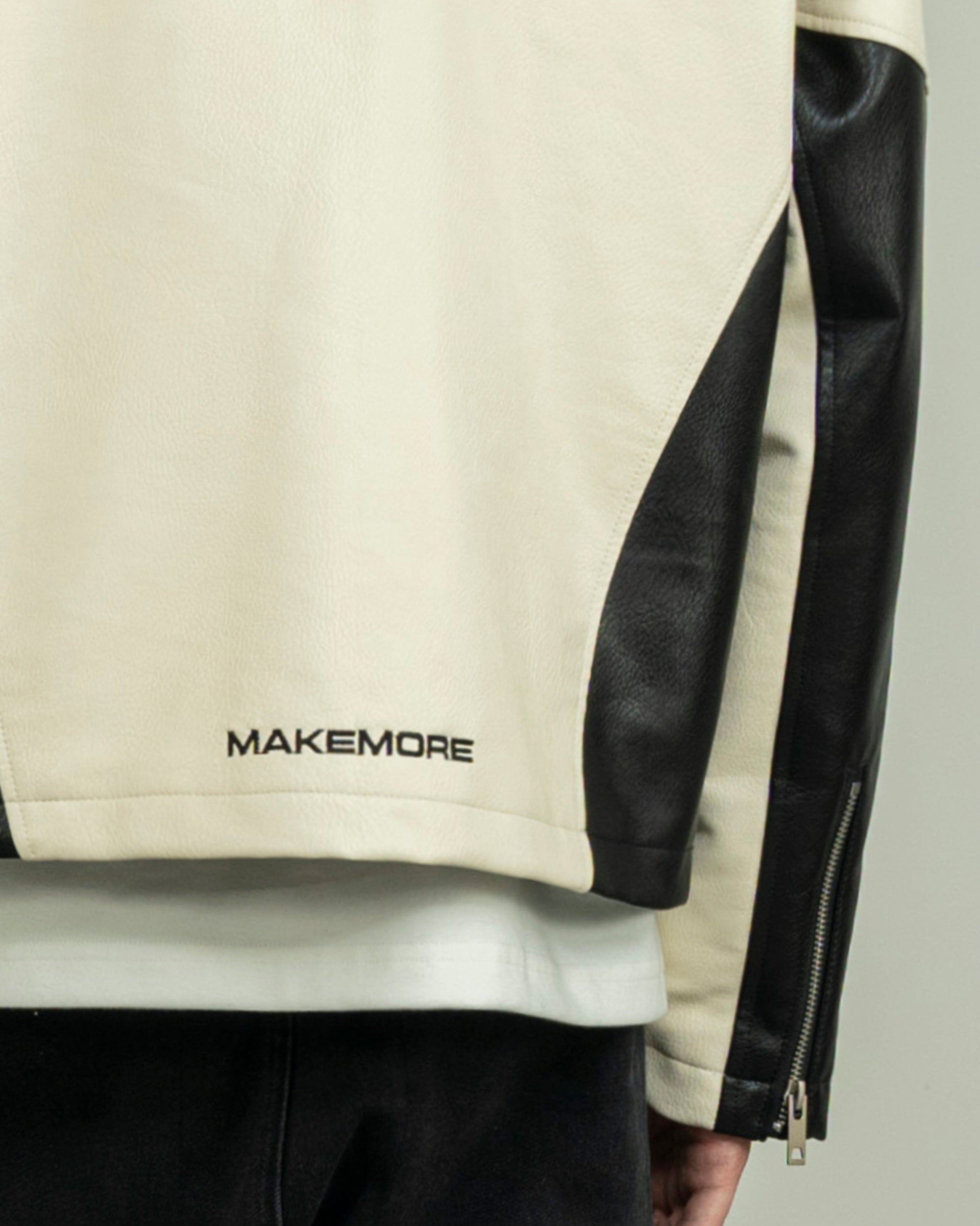 MAKEMORE Modern Deconstructed PU Zip-Up Jacket, premium urban and streetwear designers apparel on PROJECTISR.com, MAKEMORE