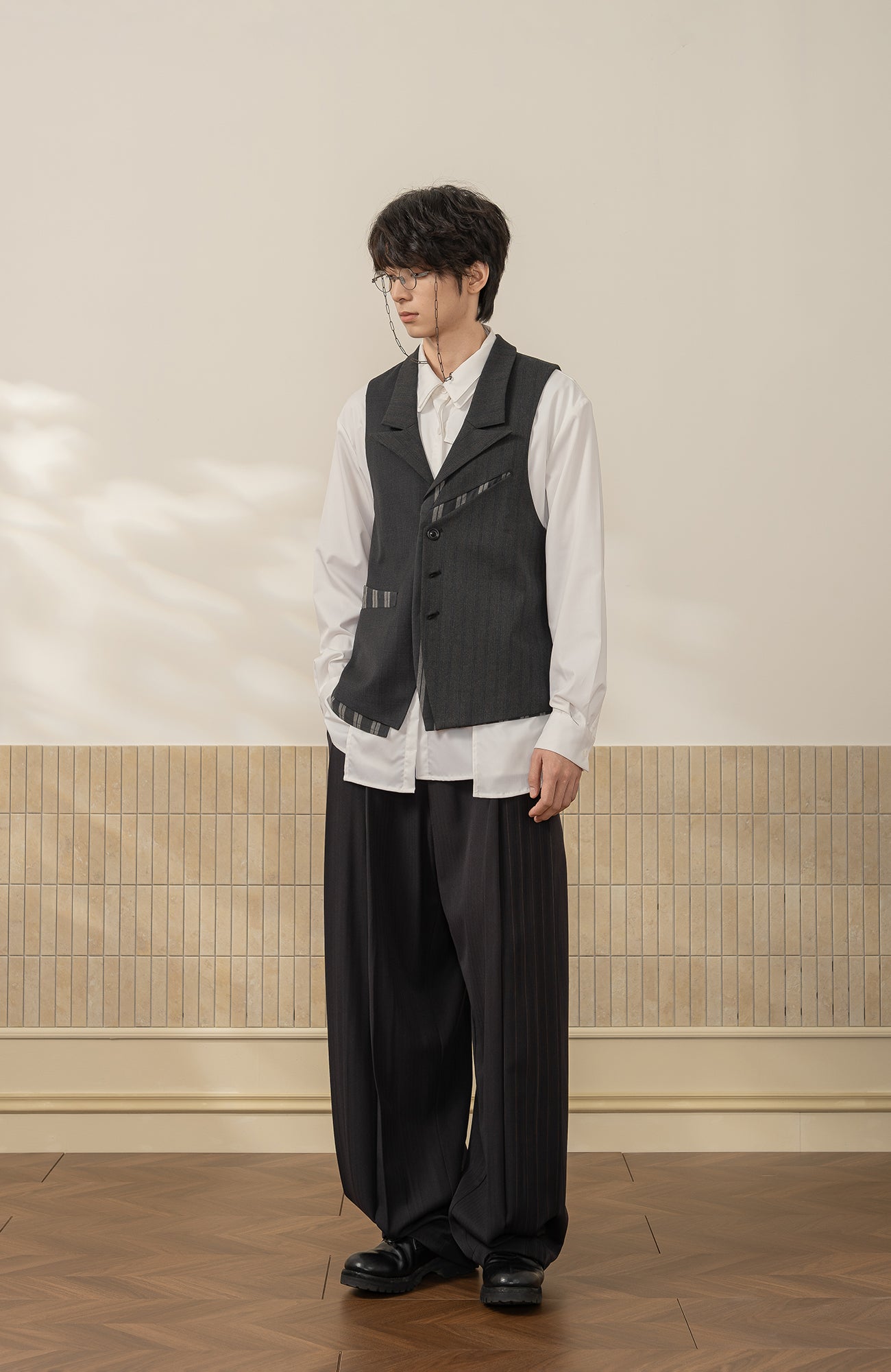 MOITIEDEPETALE Stripe-Spliced Double Layer Vest