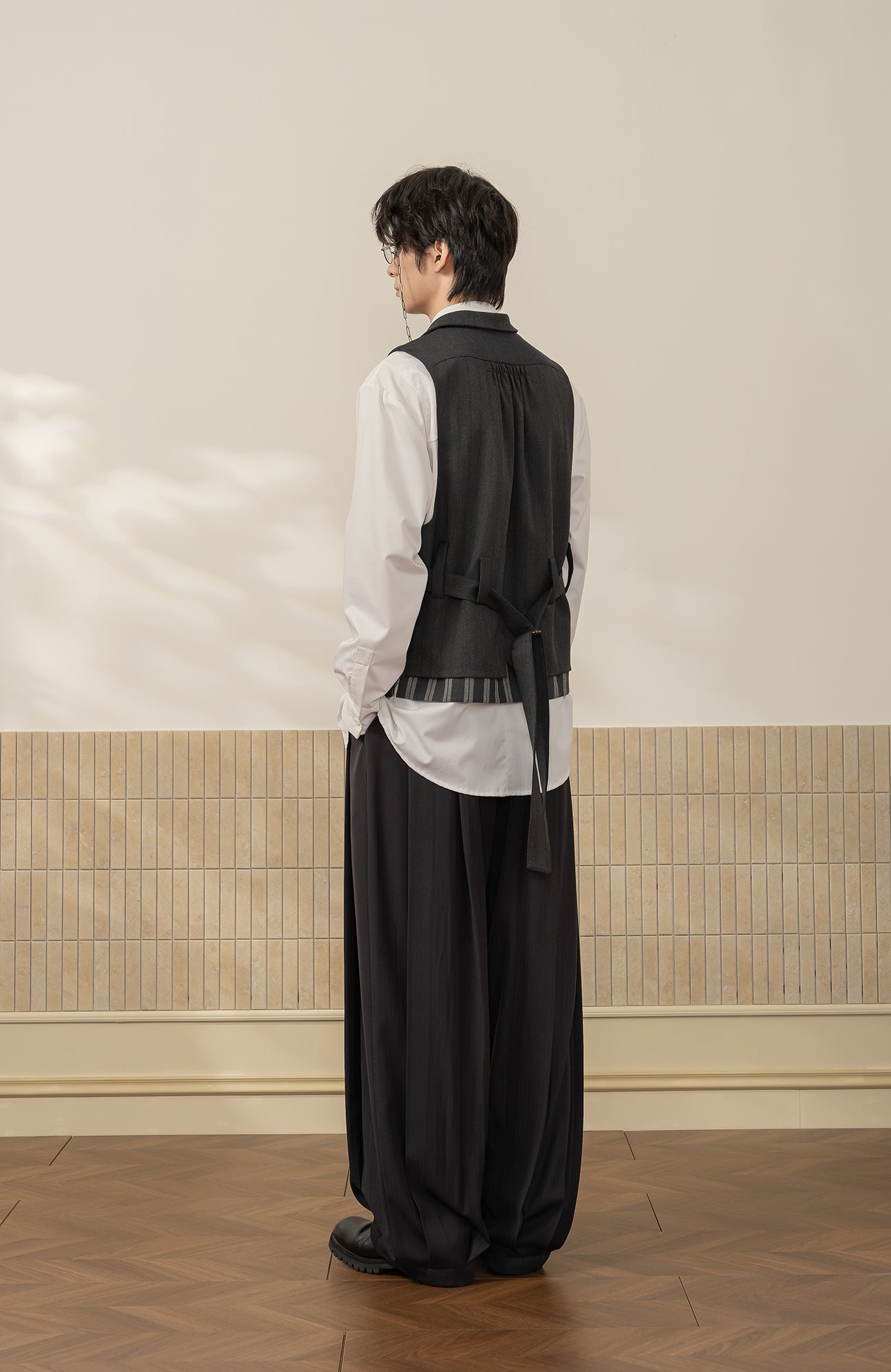 MOITIEDEPETALE Stripe-Spliced Double Layer Vest