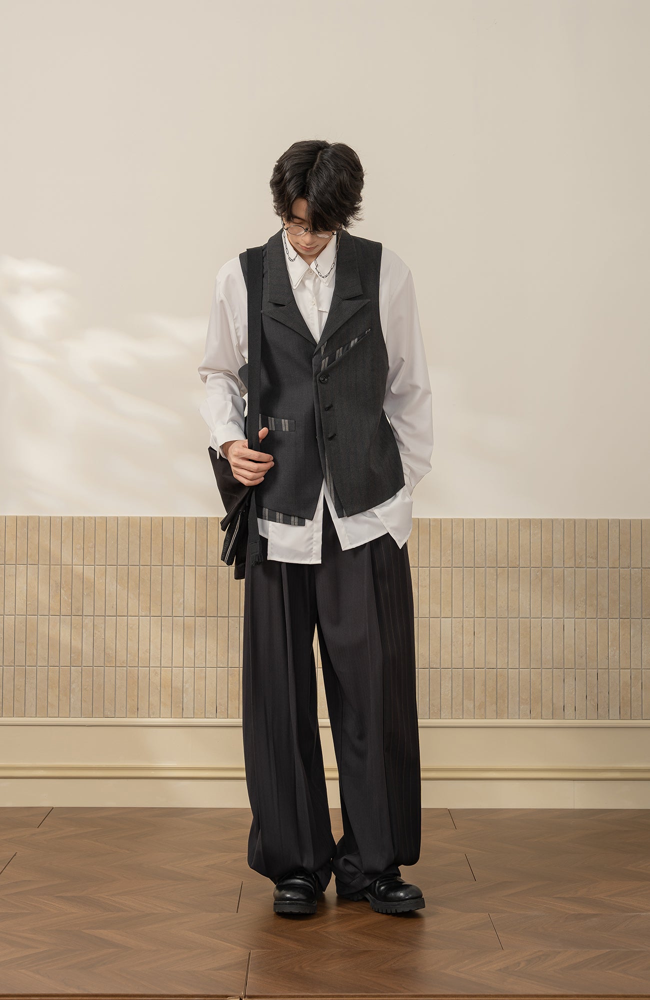 MOITIEDEPETALE Stripe-Spliced Double Layer Vest