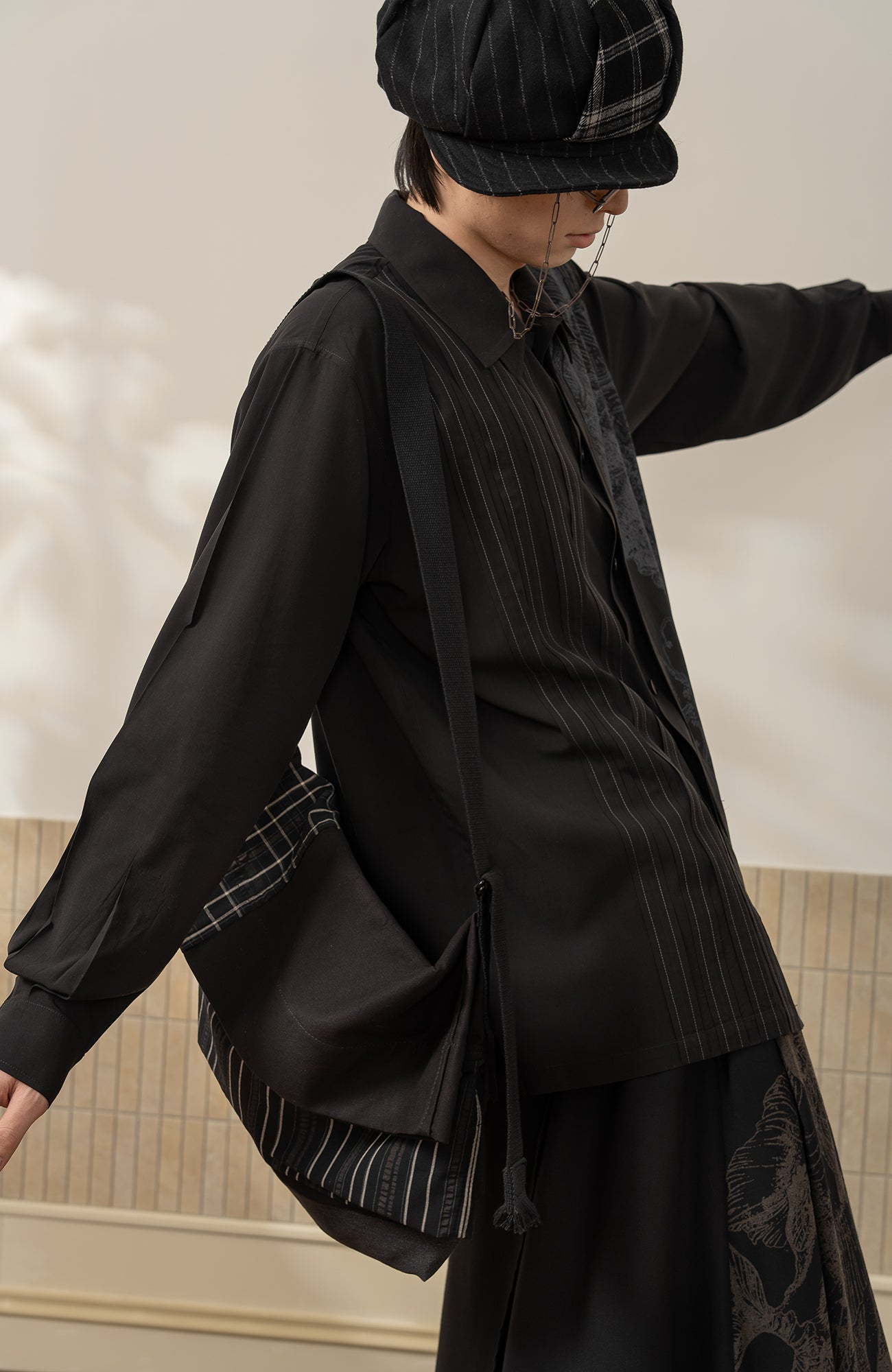 MOITIEDEPETALE Graphic Double-Layered Striped Shirt