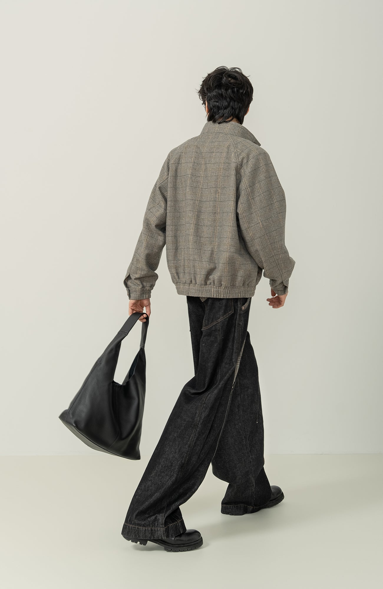 MOITIEDEPETALE Plaid Panels Wool-Blend Jacket