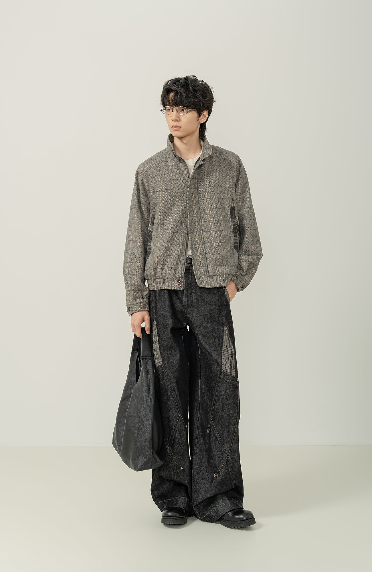 MOITIEDEPETALE Plaid Panels Wool-Blend Jacket