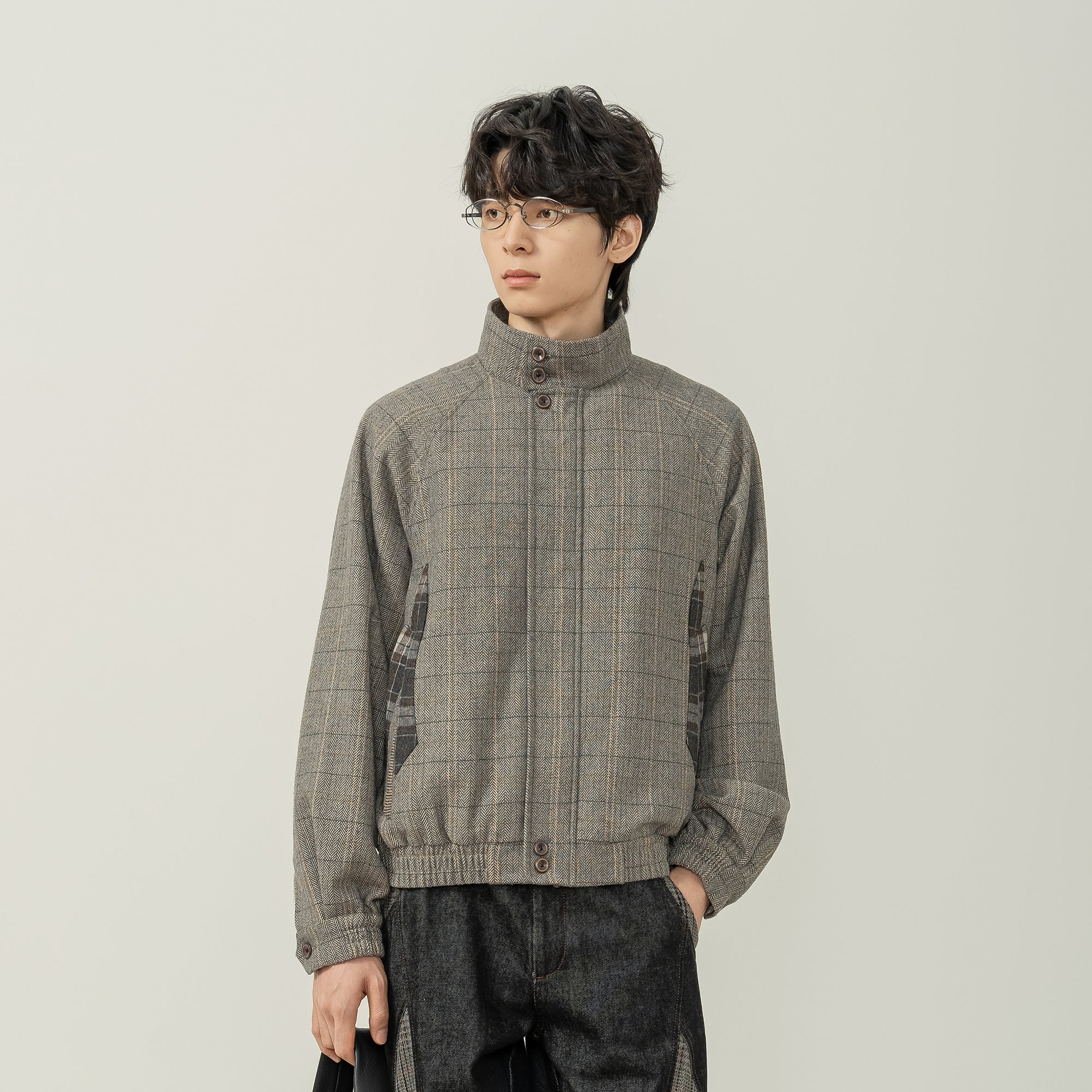 MOITIEDEPETALE Plaid Panels Wool-Blend Jacket
