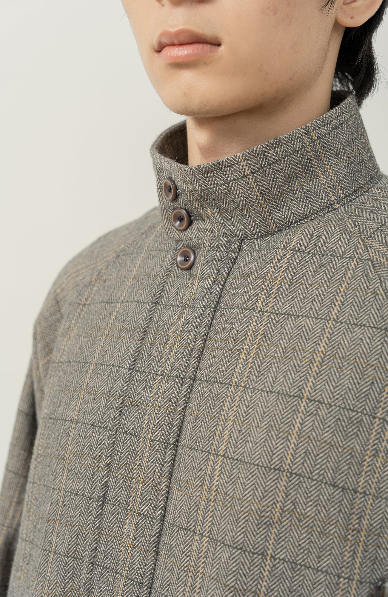 MOITIEDEPETALE Plaid Panels Wool-Blend Jacket