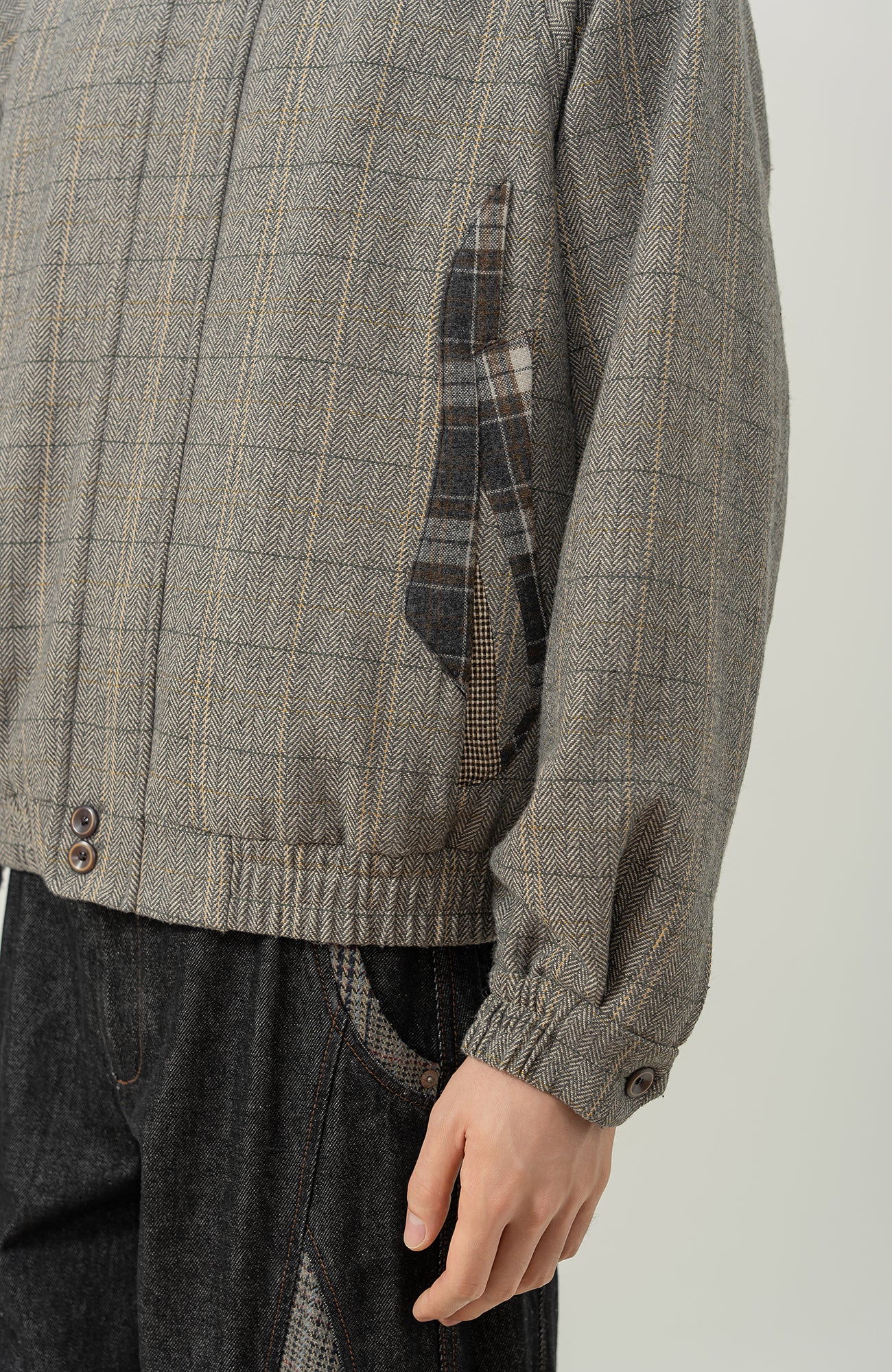 MOITIEDEPETALE Plaid Panels Wool-Blend Jacket