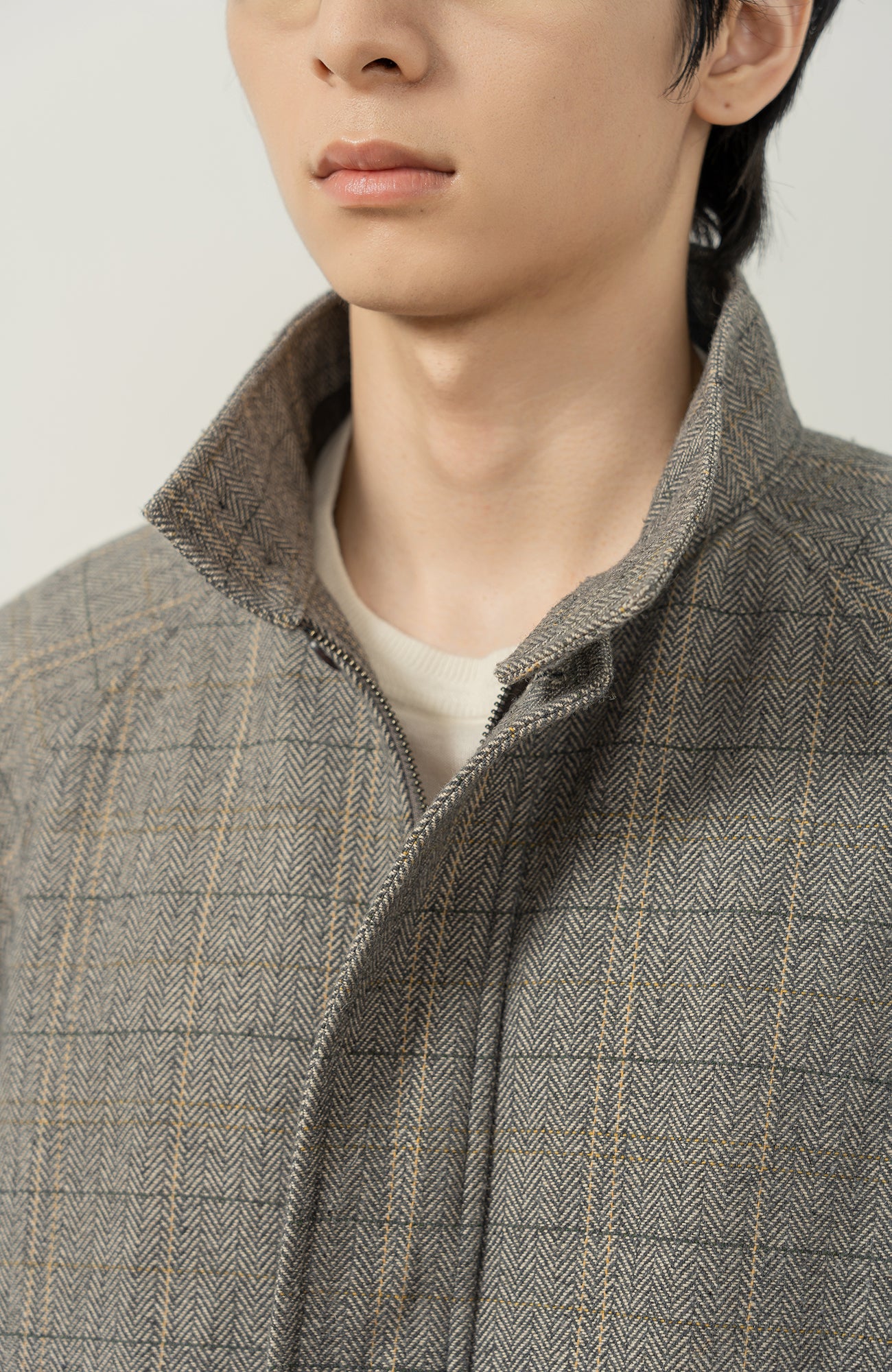 MOITIEDEPETALE Plaid Panels Wool-Blend Jacket