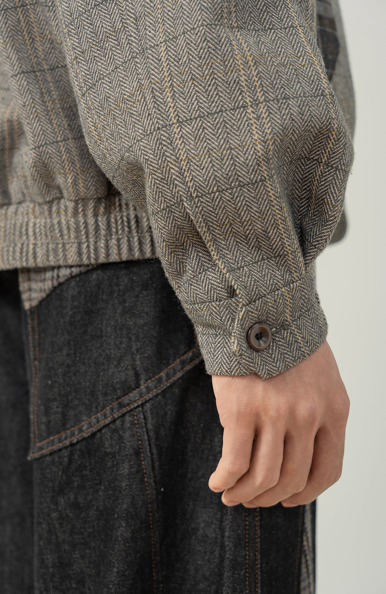 MOITIEDEPETALE Plaid Panels Wool-Blend Jacket