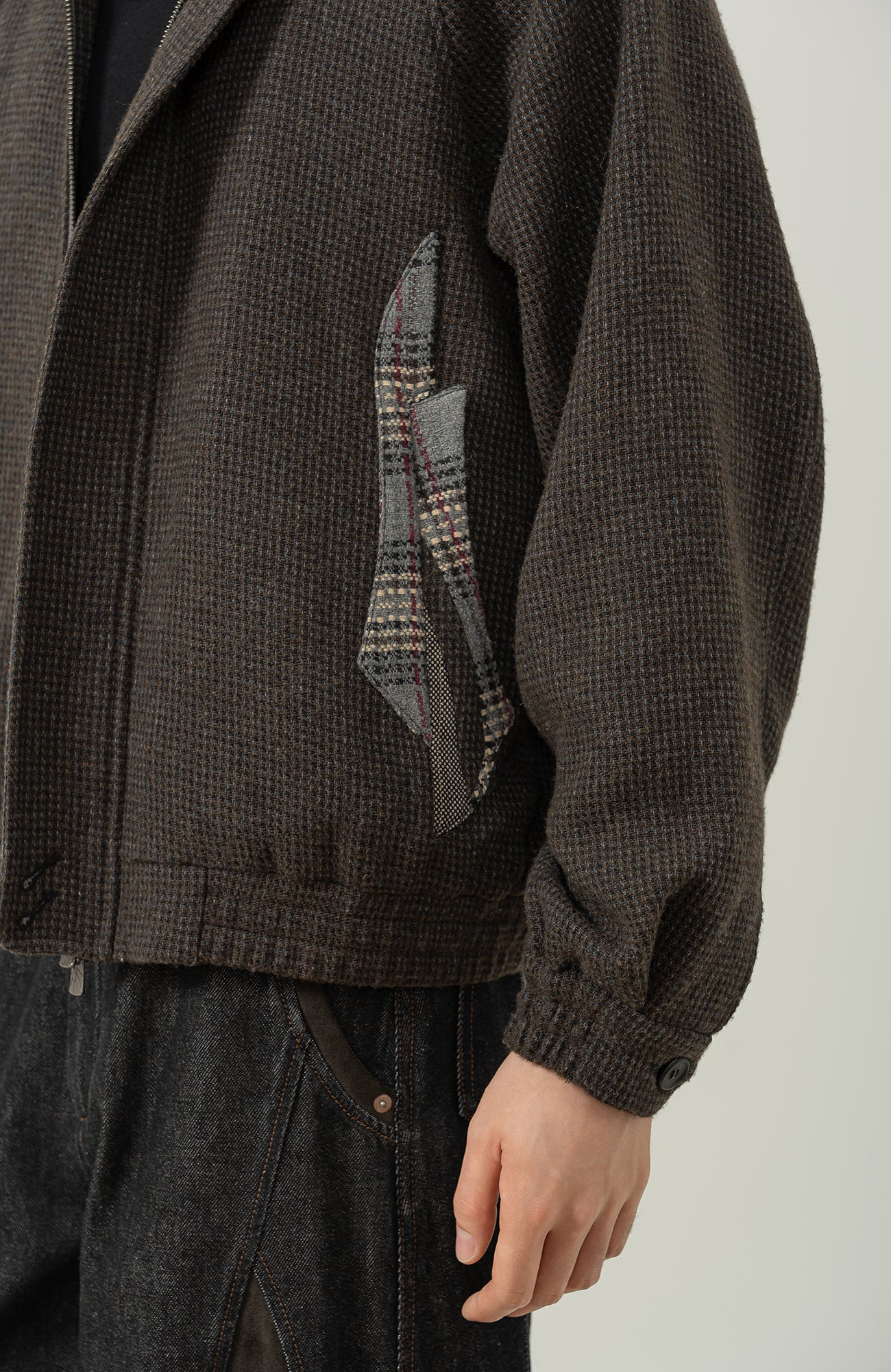 MOITIEDEPETALE Plaid Panels Wool-Blend Jacket
