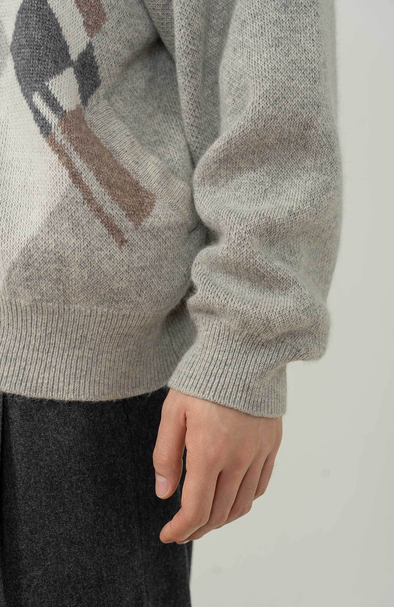 MOITIEDEPETALE Argyle Dual Zip Hooded Cardigan