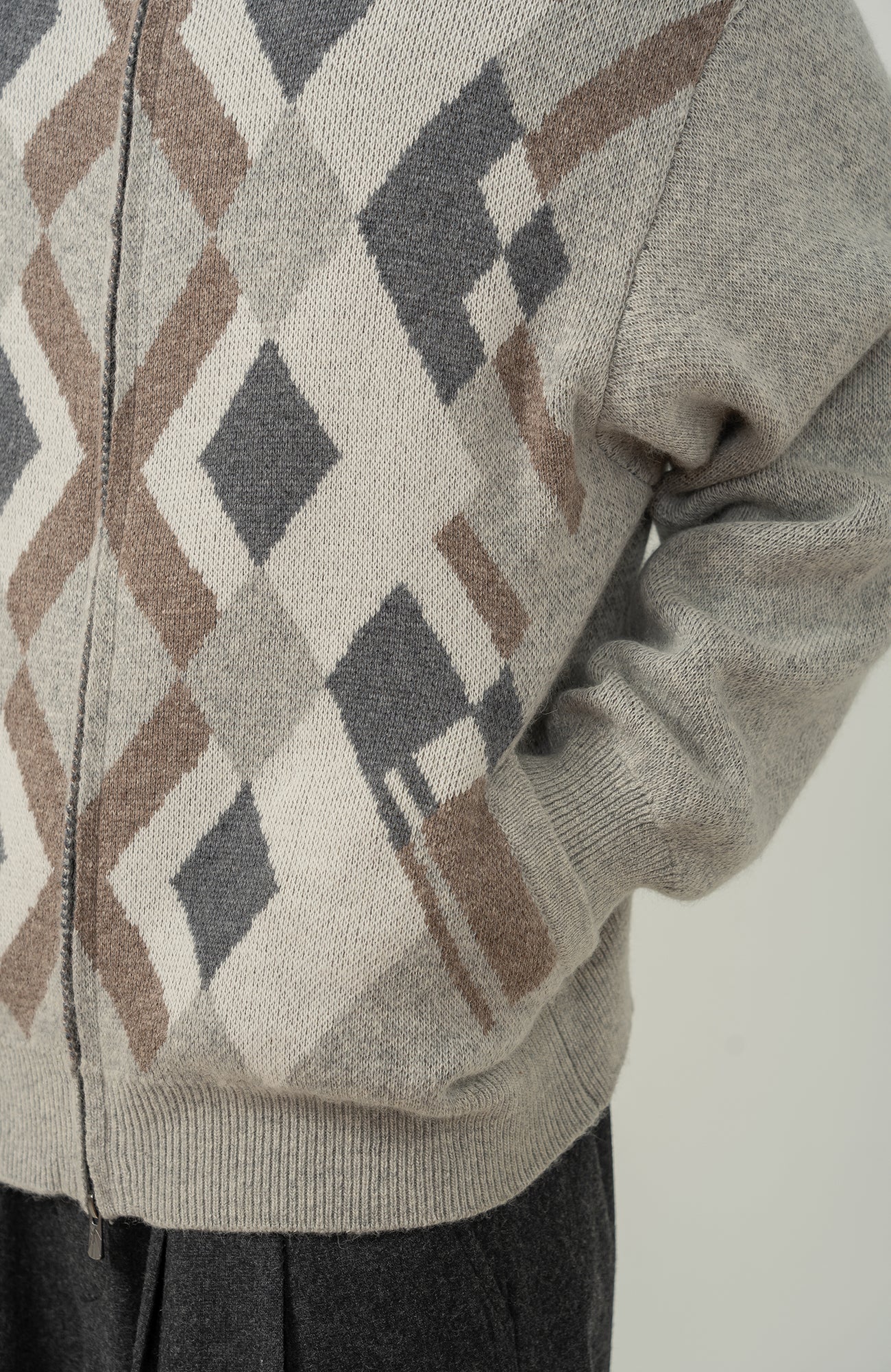MOITIEDEPETALE Argyle Dual Zip Hooded Cardigan