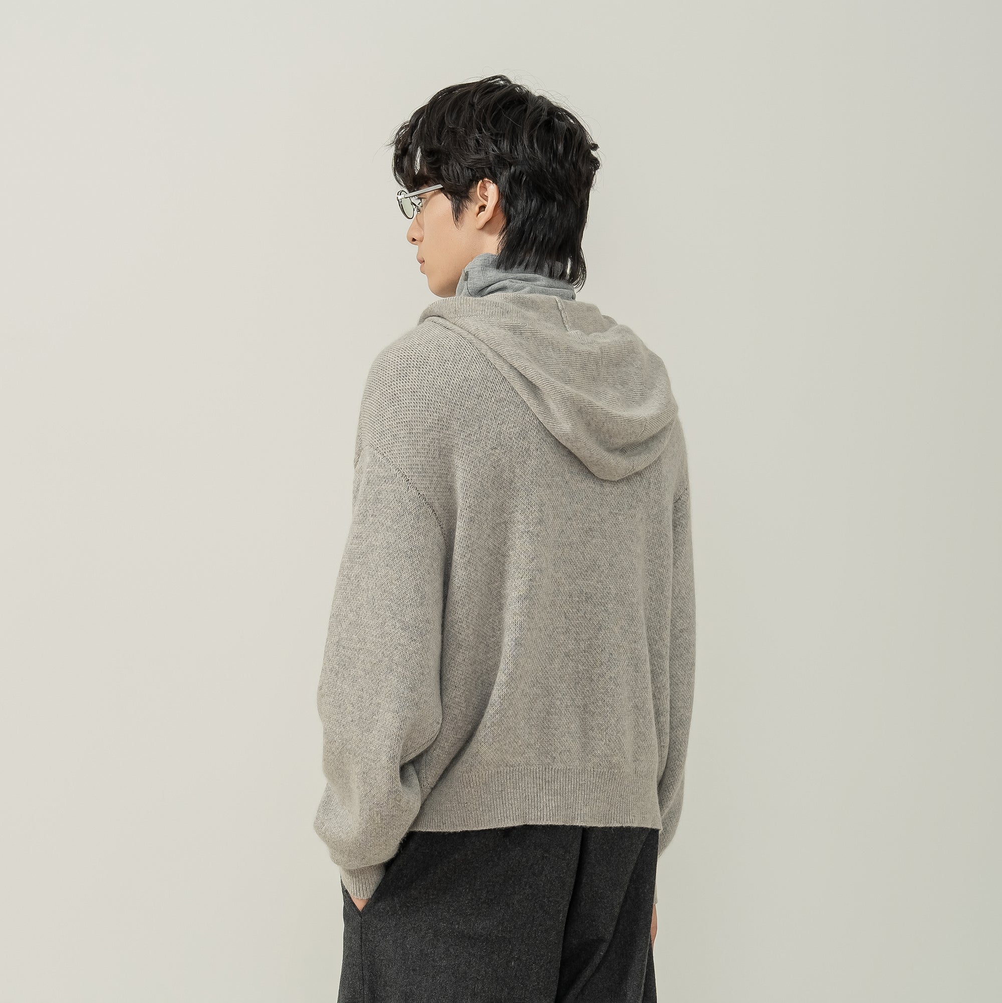 MOITIEDEPETALE Argyle Dual Zip Hooded Cardigan