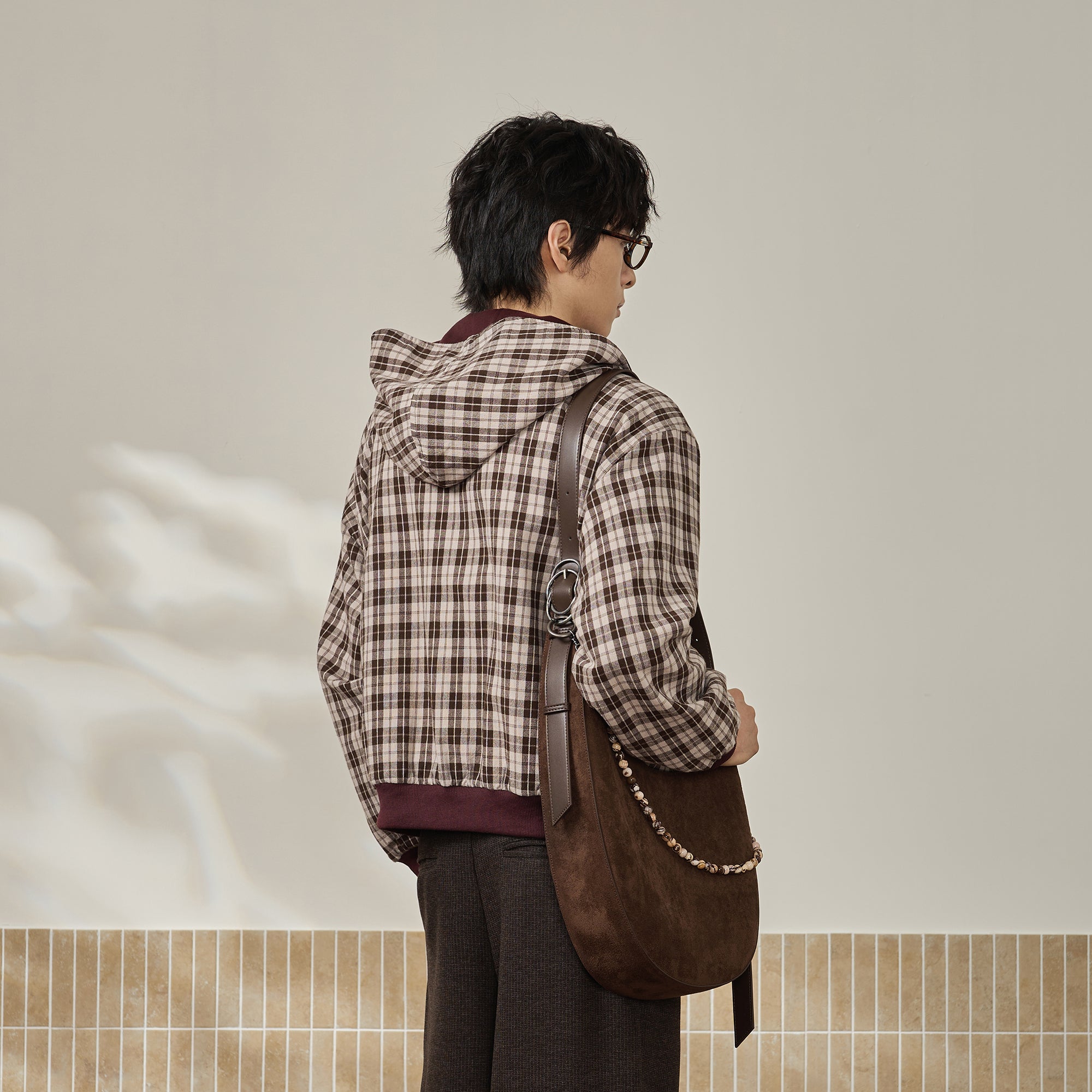 MOITIEDEPETALE Reversible Plaid Liner Hooded Jacket