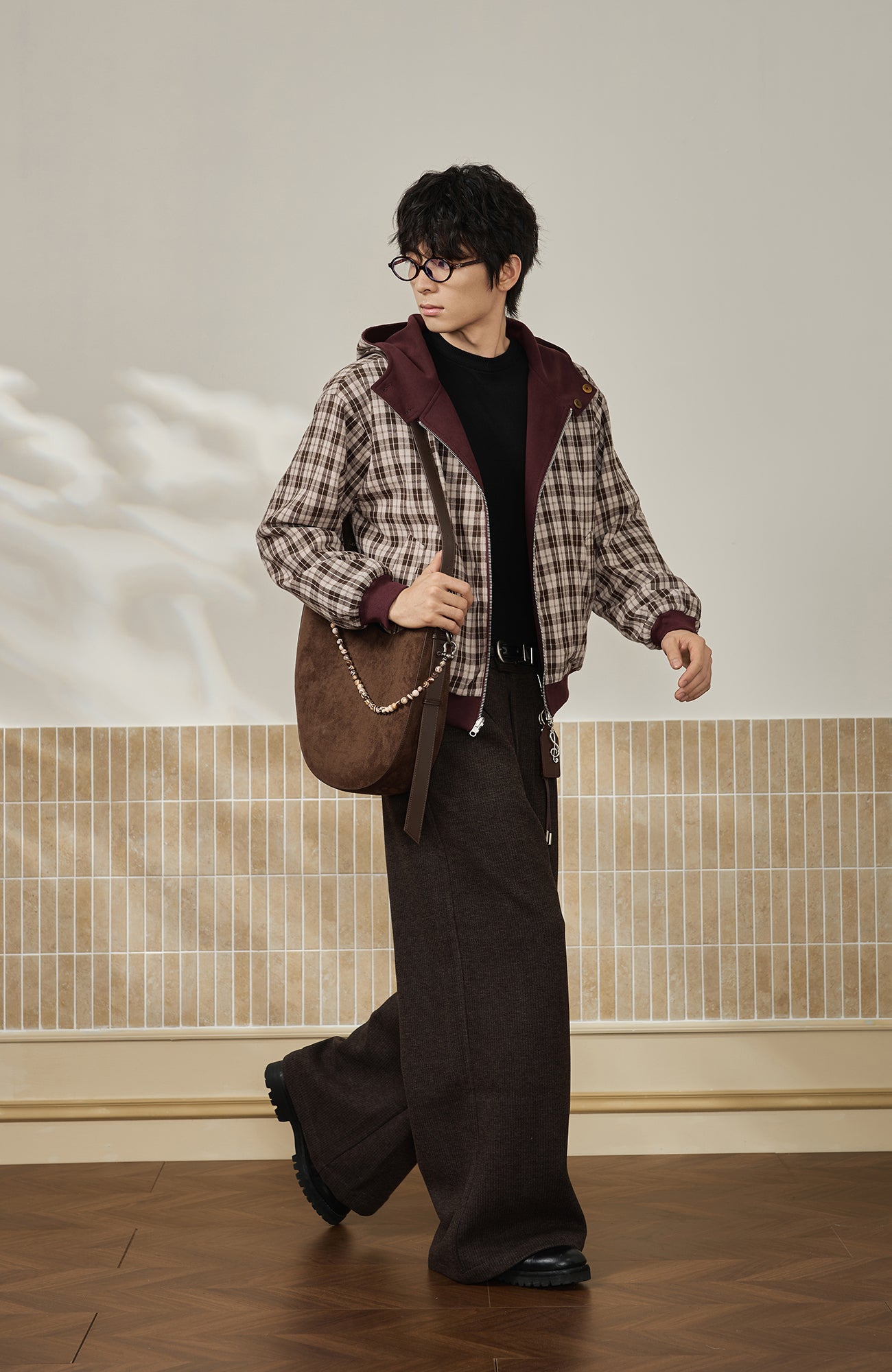 MOITIEDEPETALE Reversible Plaid Liner Hooded Jacket