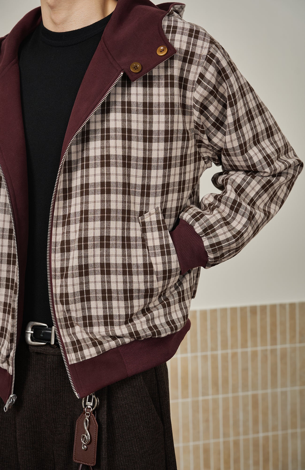 MOITIEDEPETALE Reversible Plaid Liner Hooded Jacket