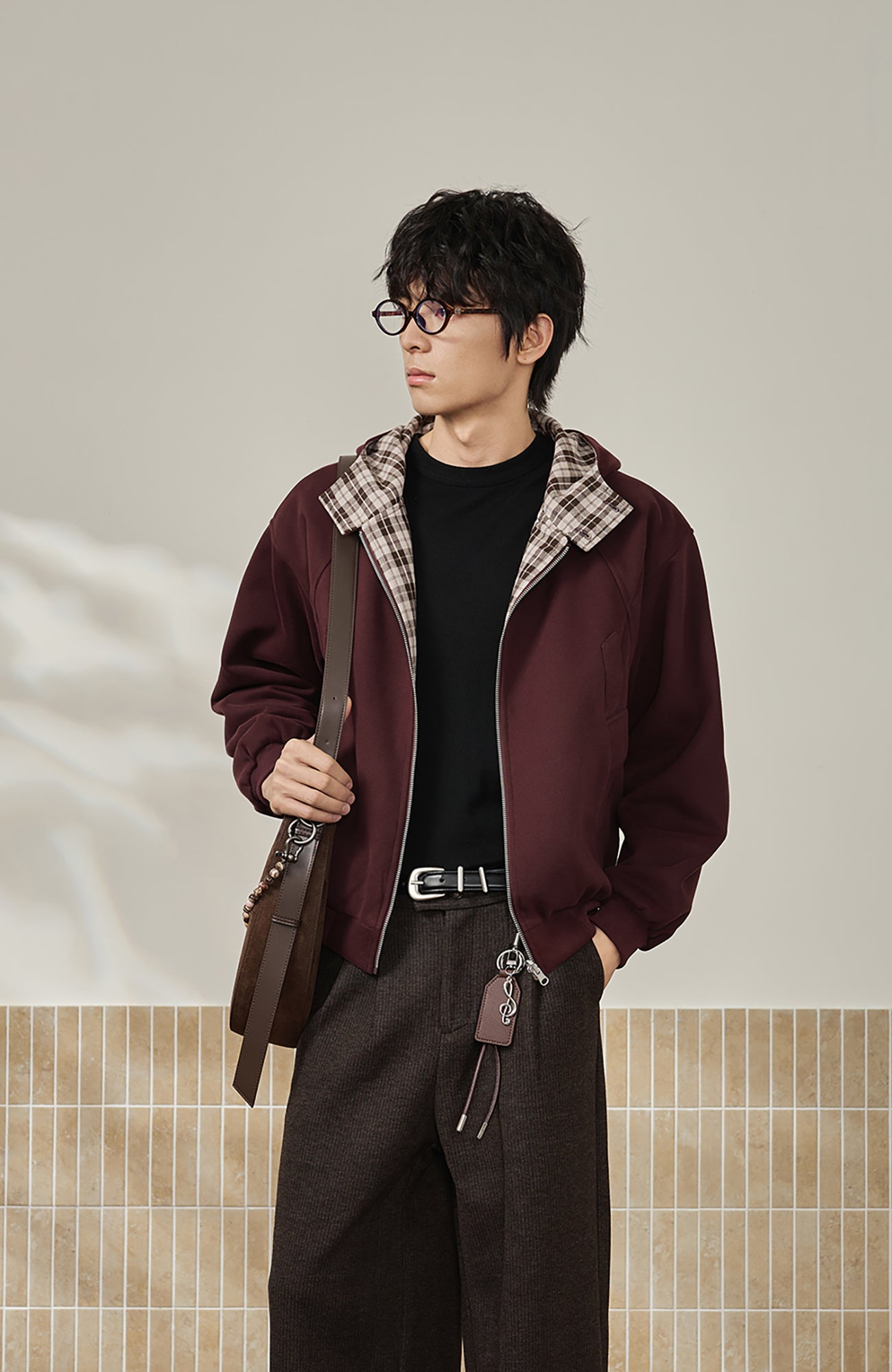 MOITIEDEPETALE Reversible Plaid Liner Hooded Jacket