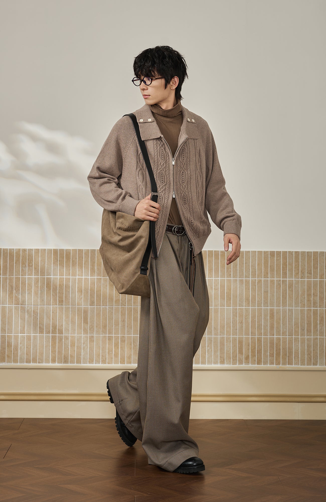 MOITIEDEPETALE Modern Cable-Knit Zip-Up Cardigan