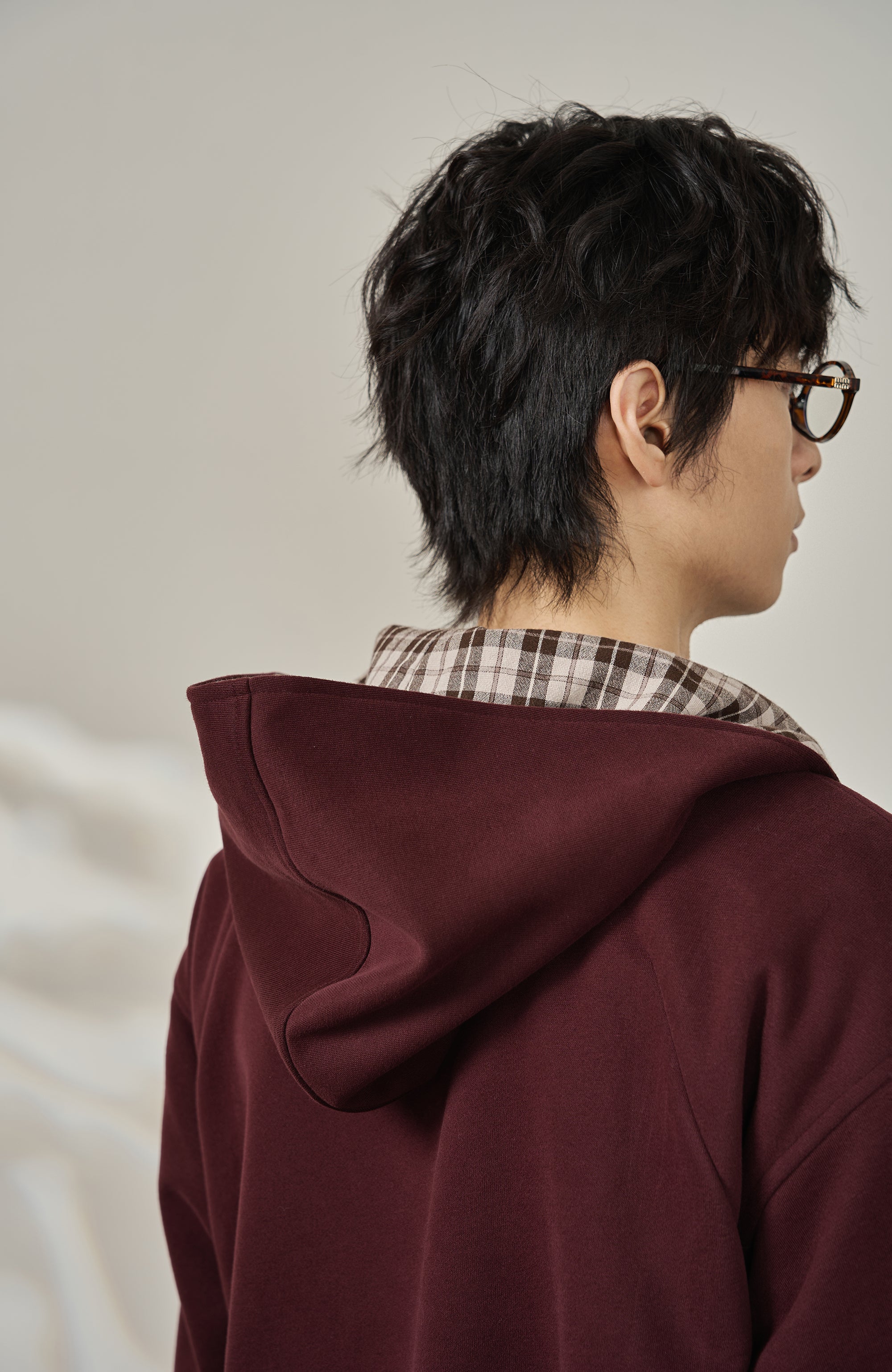 MOITIEDEPETALE Reversible Plaid Liner Hooded Jacket