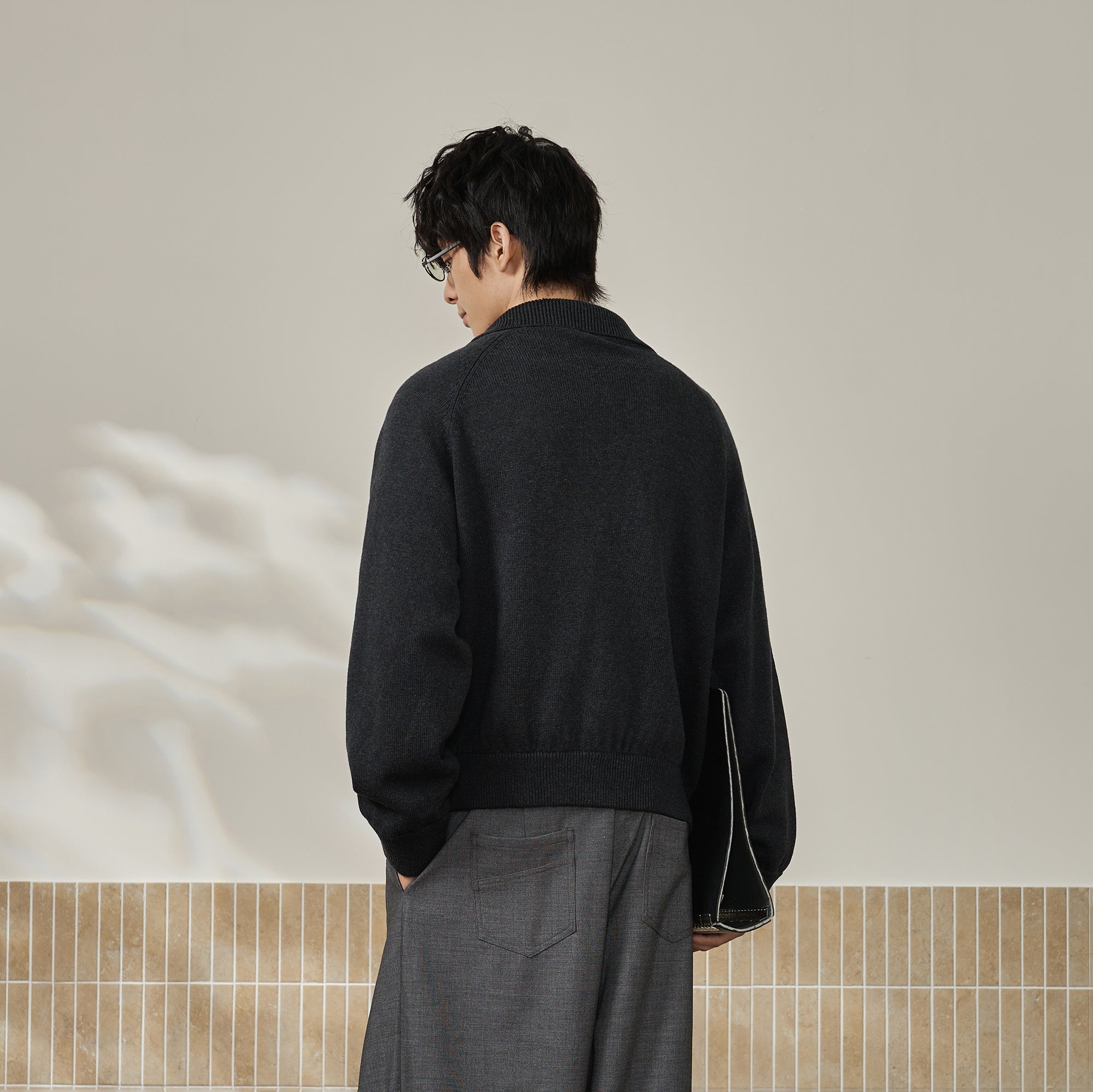 MOITIEDEPETALE Modern Cable-Knit Zip-Up Cardigan