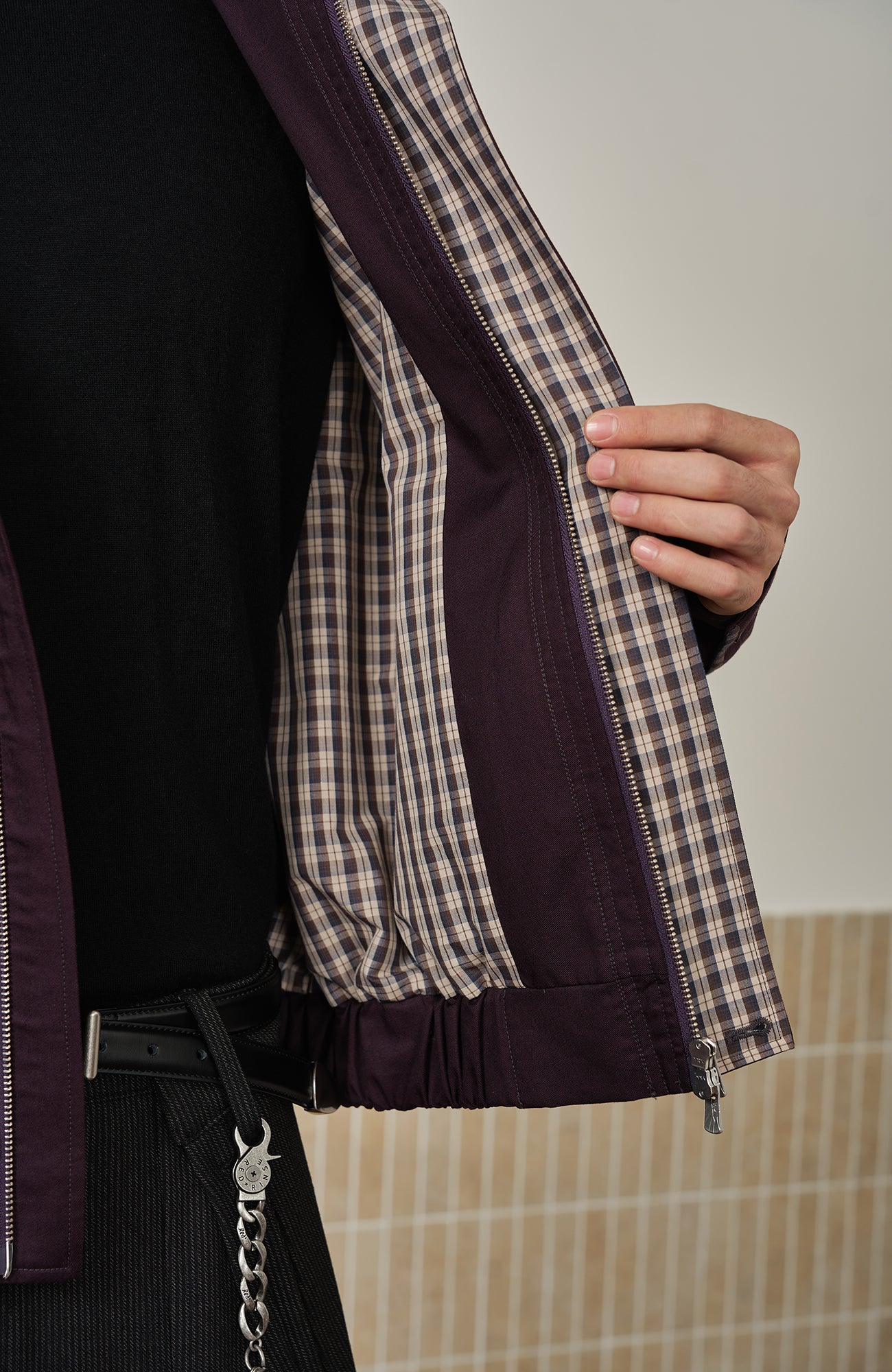 MOITIEDEPETALE Convertible Collar & Hood Plaid Pocket Jacket