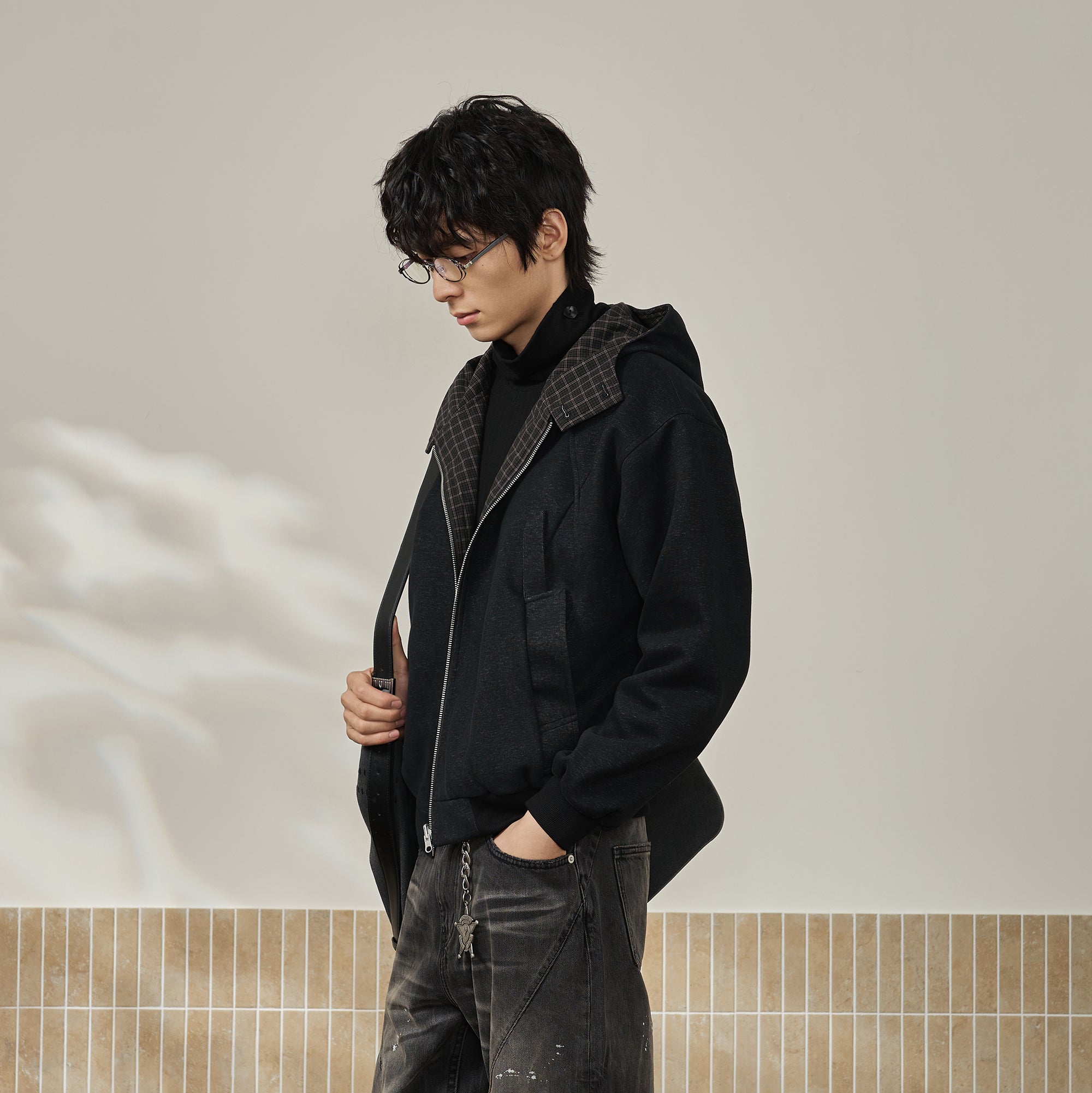 MOITIEDEPETALE Reversible Plaid Liner Hooded Jacket