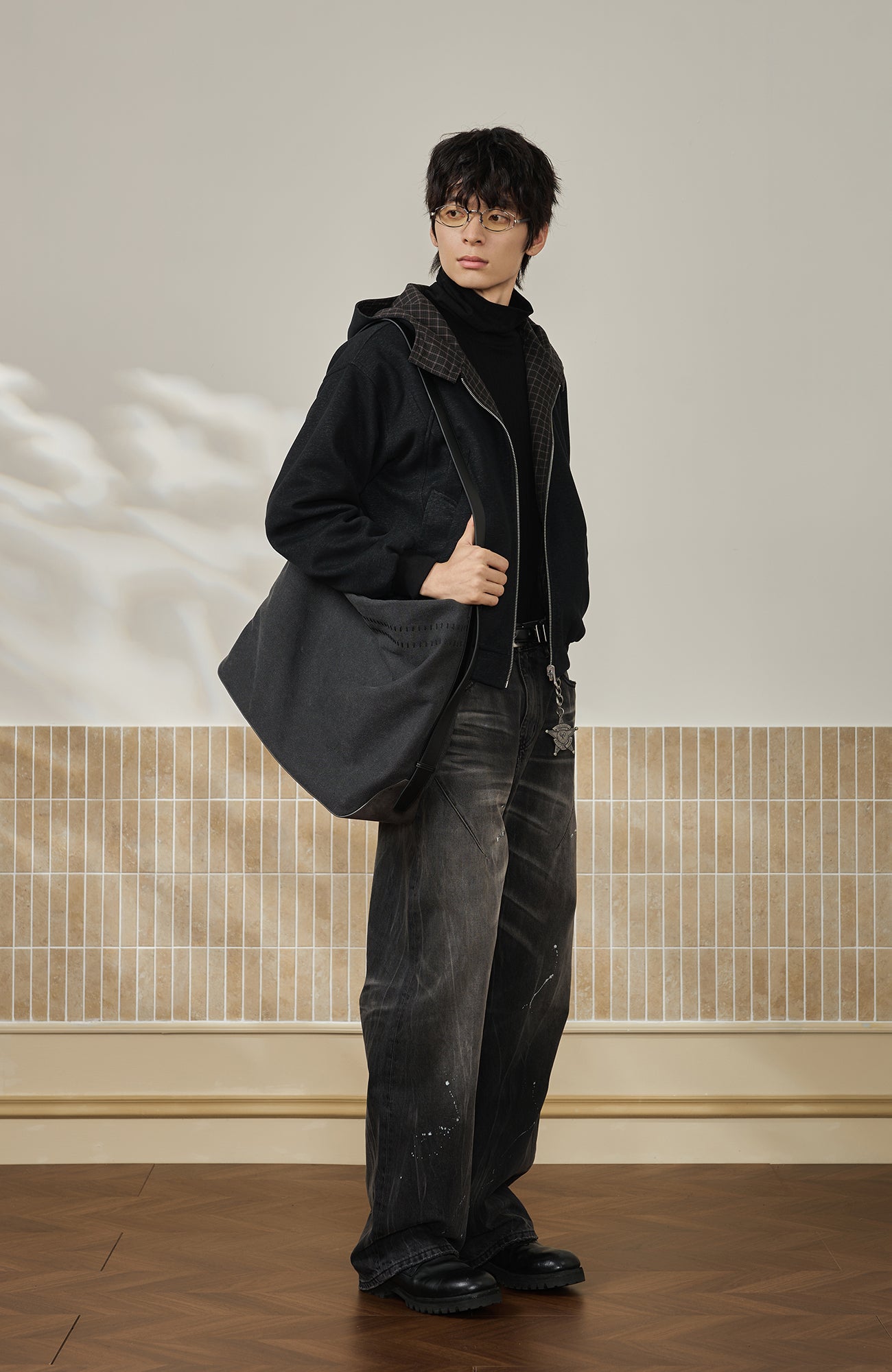 MOITIEDEPETALE Reversible Plaid Liner Hooded Jacket