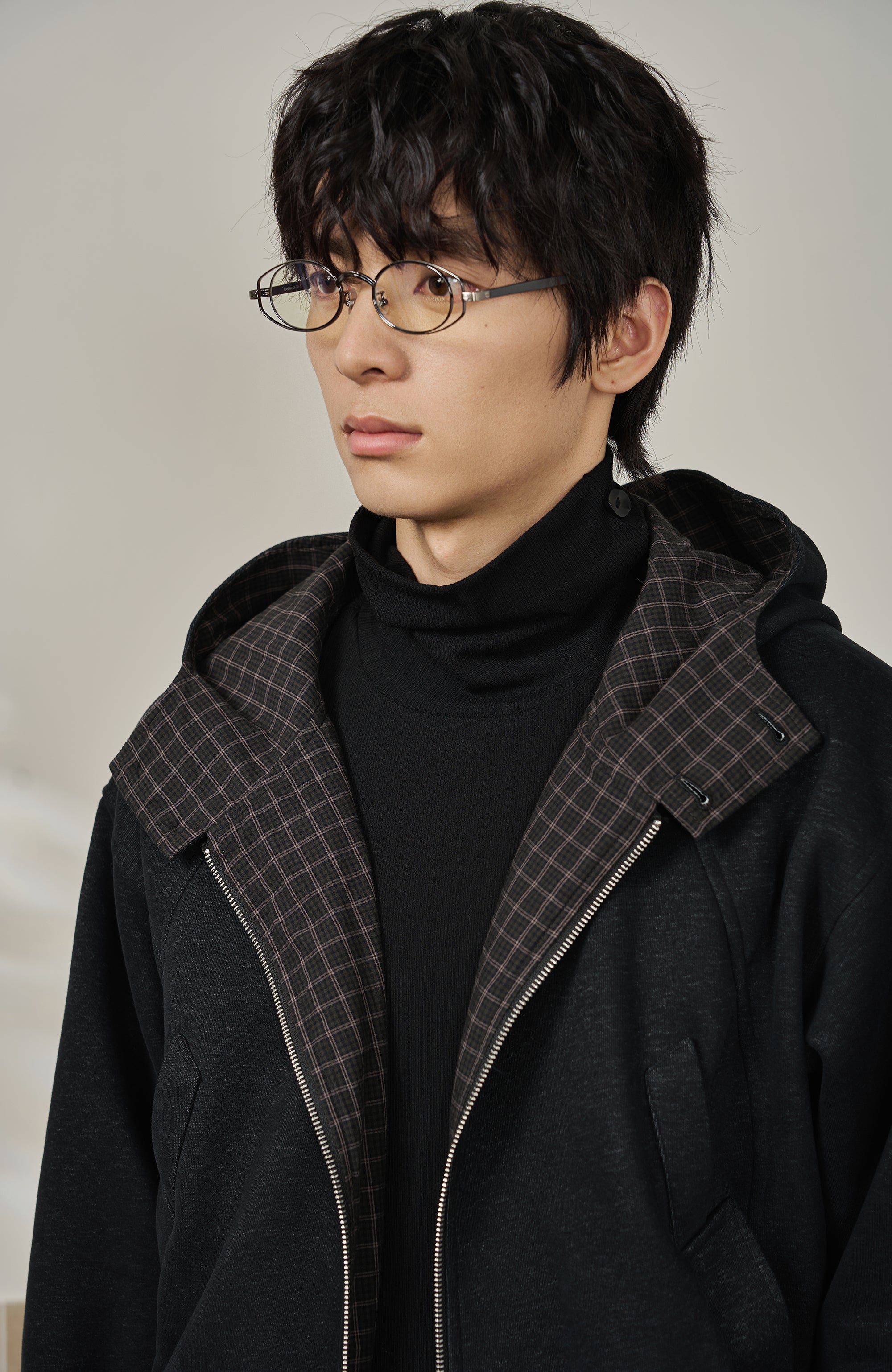 MOITIEDEPETALE Reversible Plaid Liner Hooded Jacket