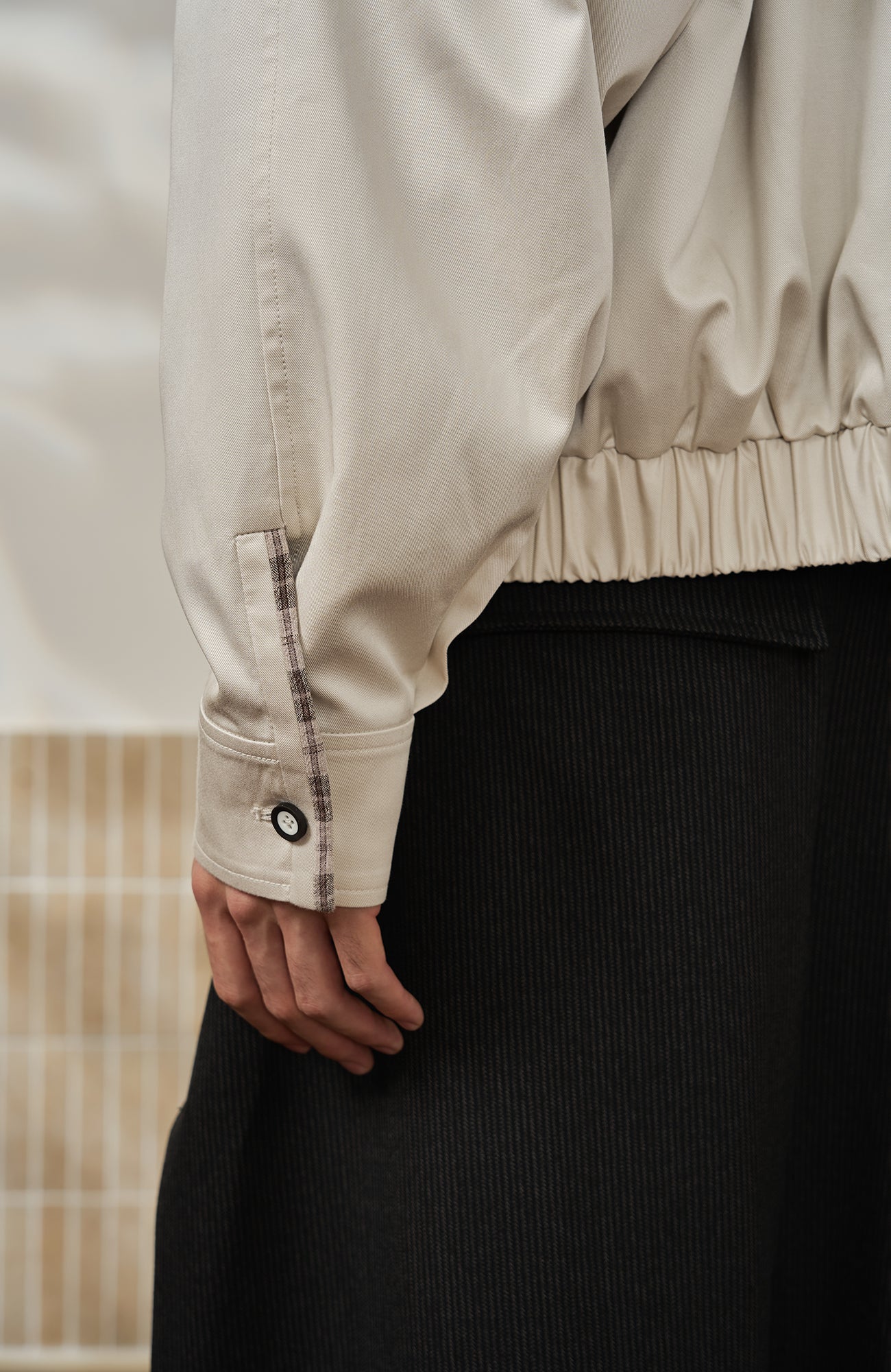 MOITIEDEPETALE Convertible Collar & Hood Plaid Pocket Jacket