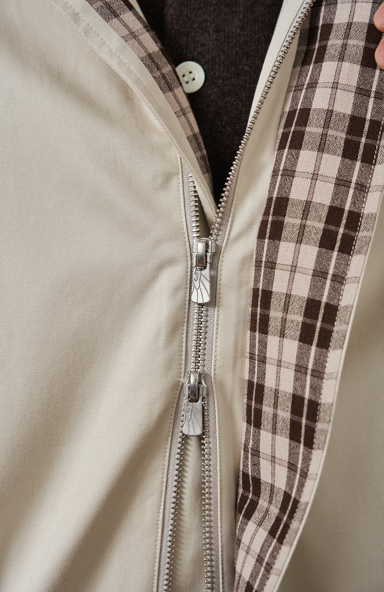 MOITIEDEPETALE Convertible Collar & Hood Plaid Pocket Jacket