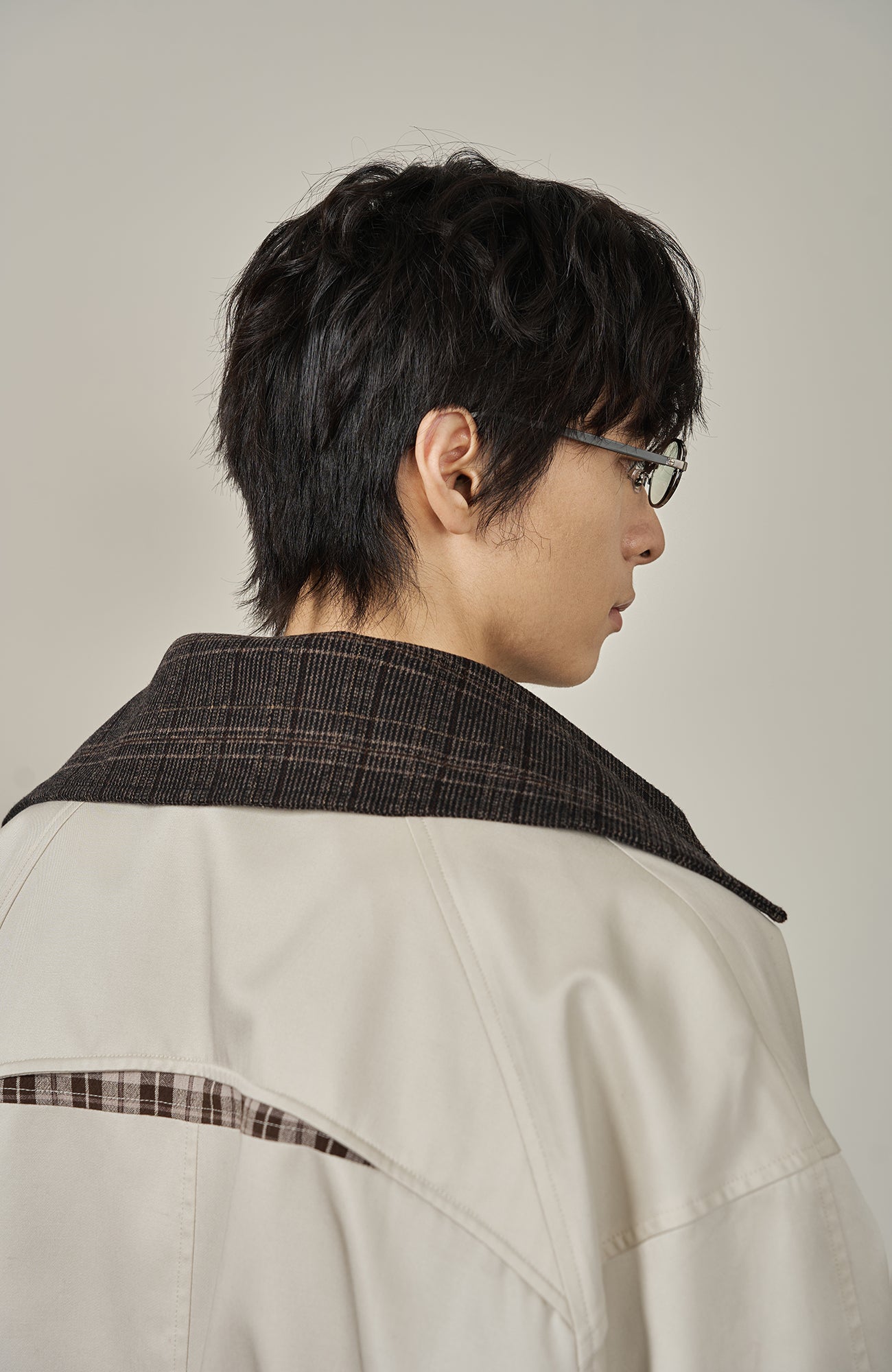 MOITIEDEPETALE Convertible Collar & Hood Plaid Pocket Jacket