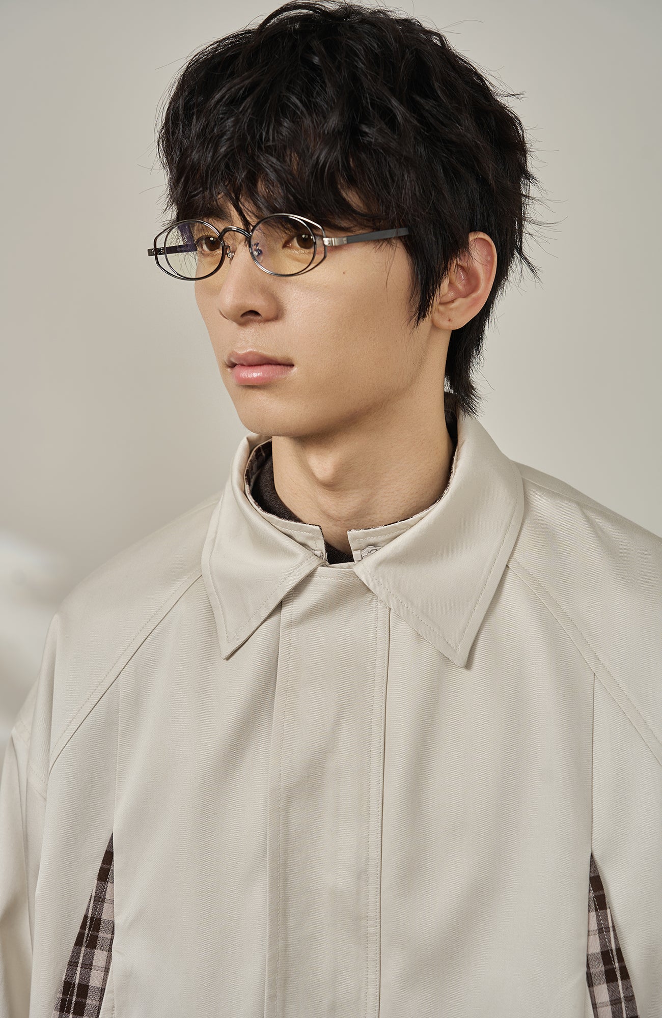 MOITIEDEPETALE Convertible Collar & Hood Plaid Pocket Jacket