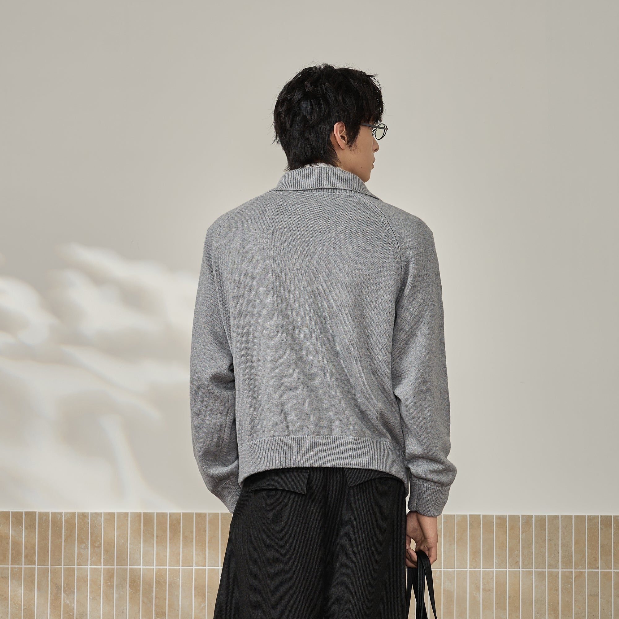 MOITIEDEPETALE Modern Cable-Knit Zip-Up Cardigan