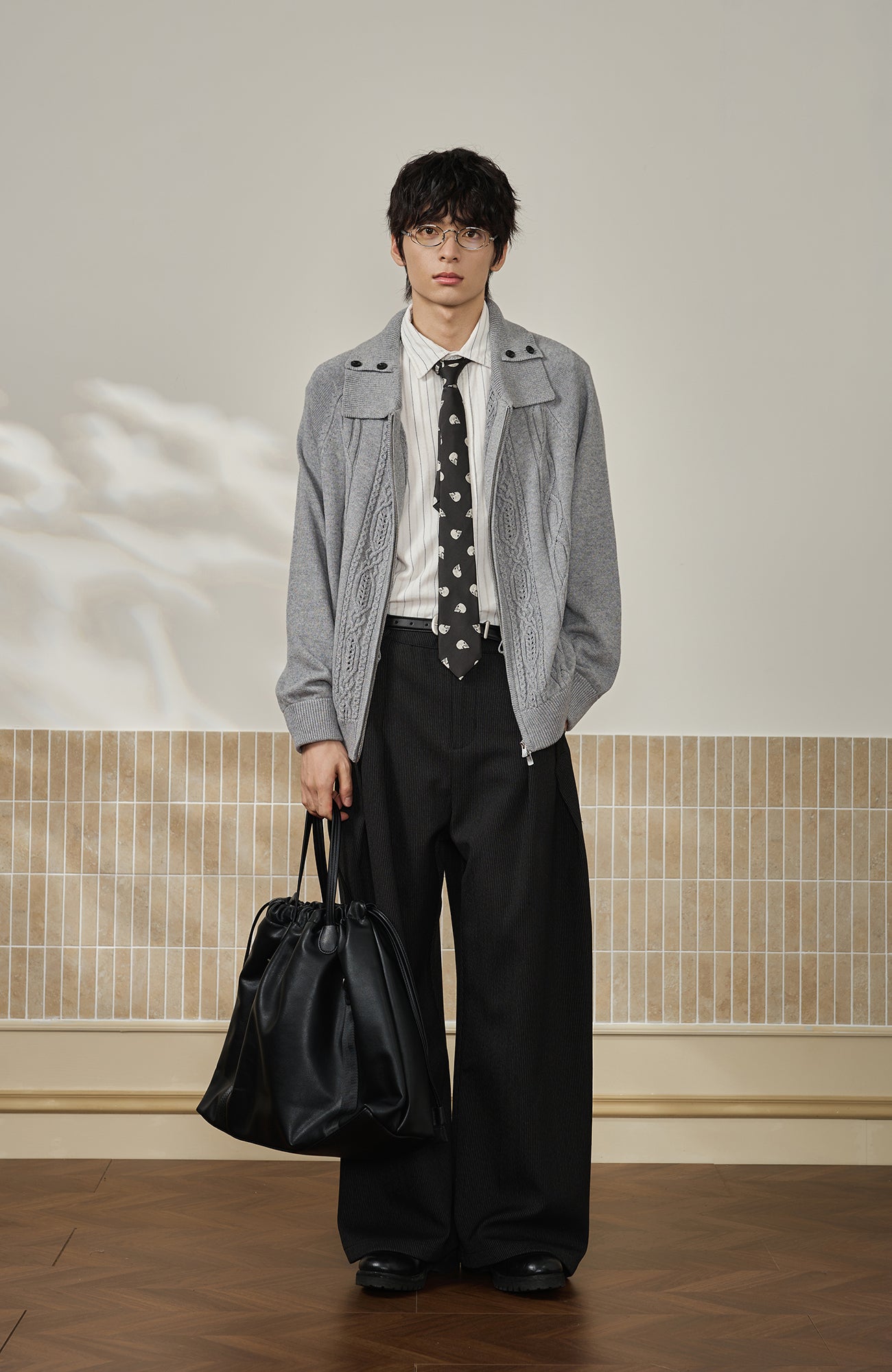 MOITIEDEPETALE Modern Cable-Knit Zip-Up Cardigan