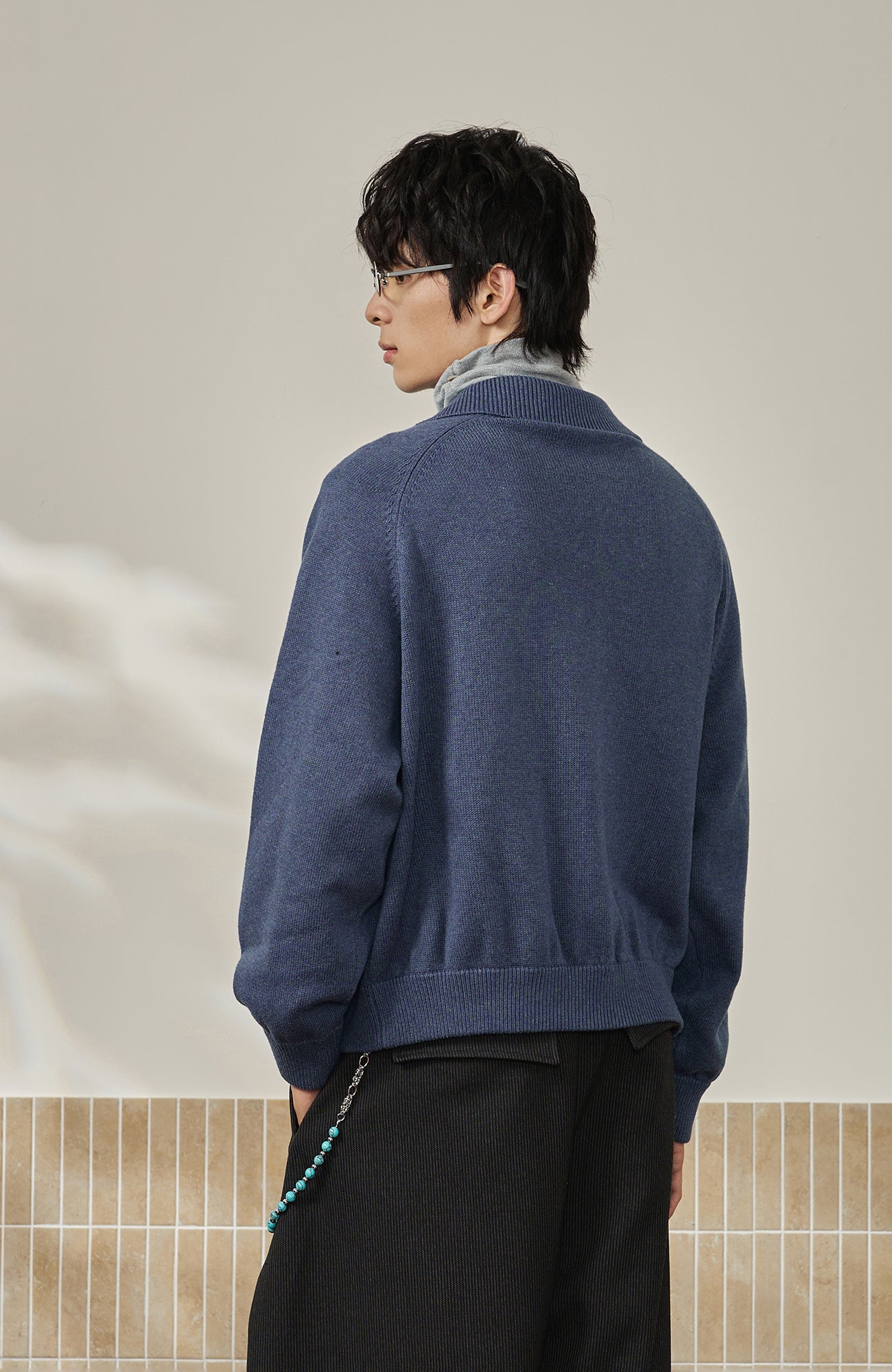 MOITIEDEPETALE Modern Cable-Knit Zip-Up Cardigan