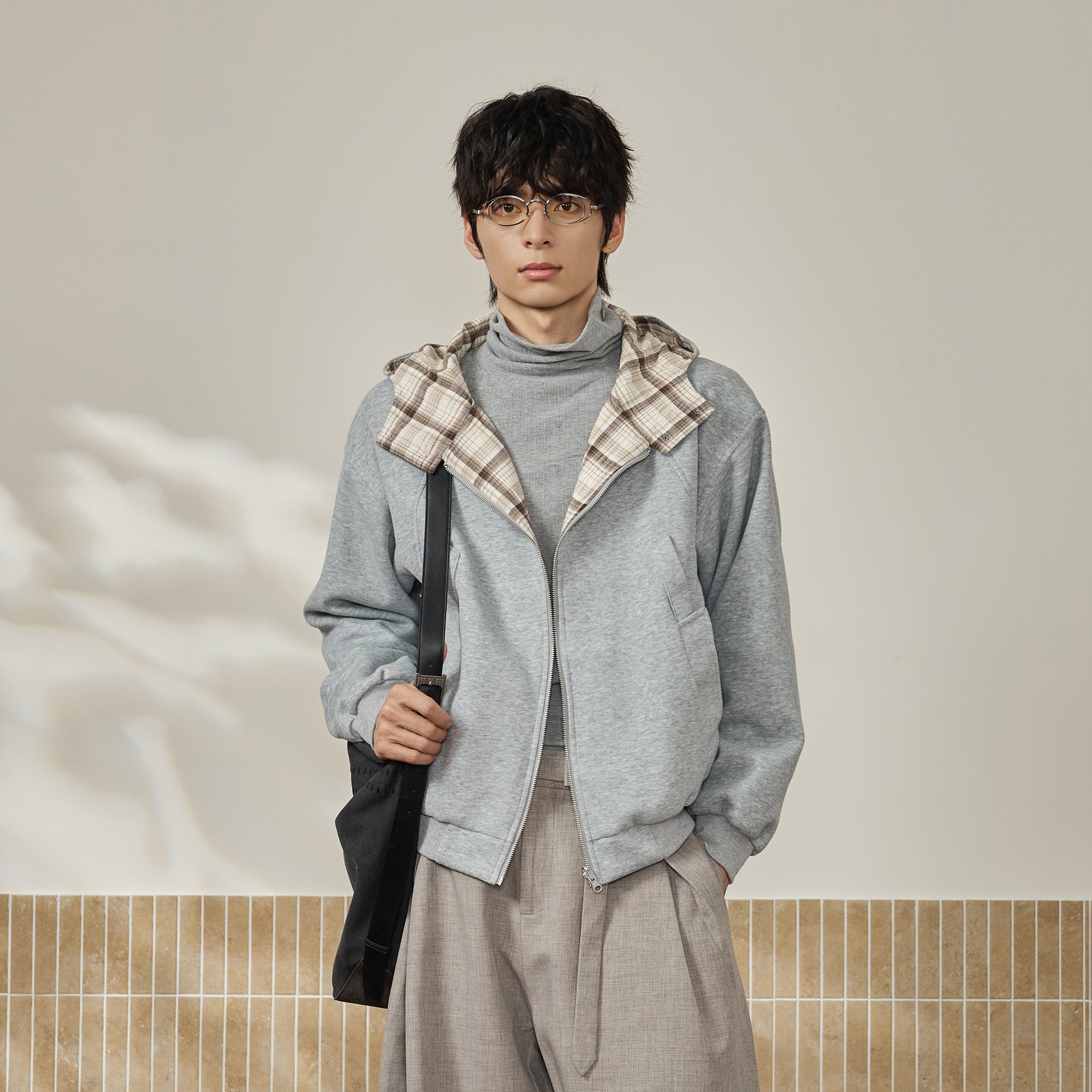 MOITIEDEPETALE Reversible Plaid Liner Hooded Jacket