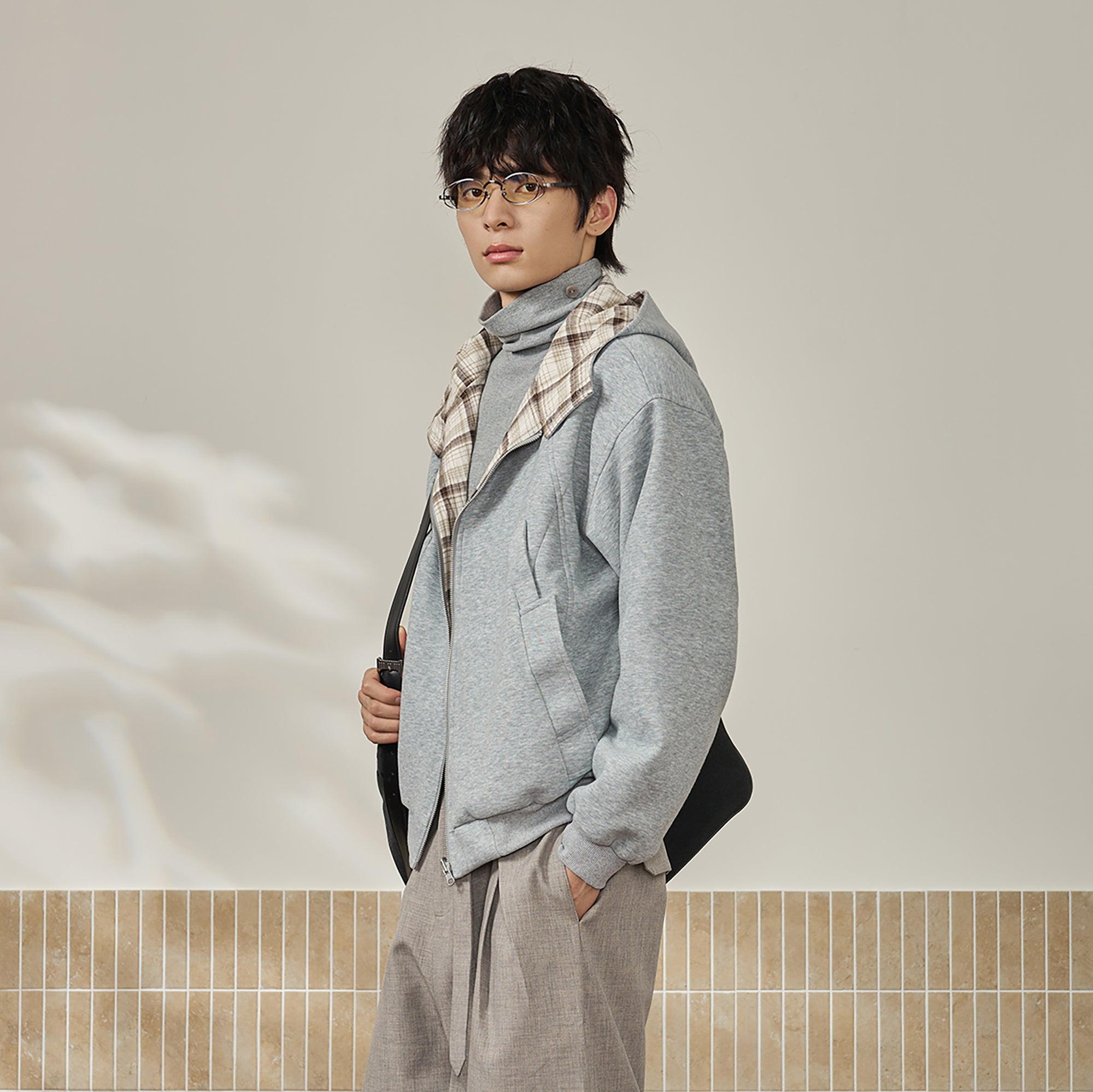 MOITIEDEPETALE Reversible Plaid Liner Hooded Jacket