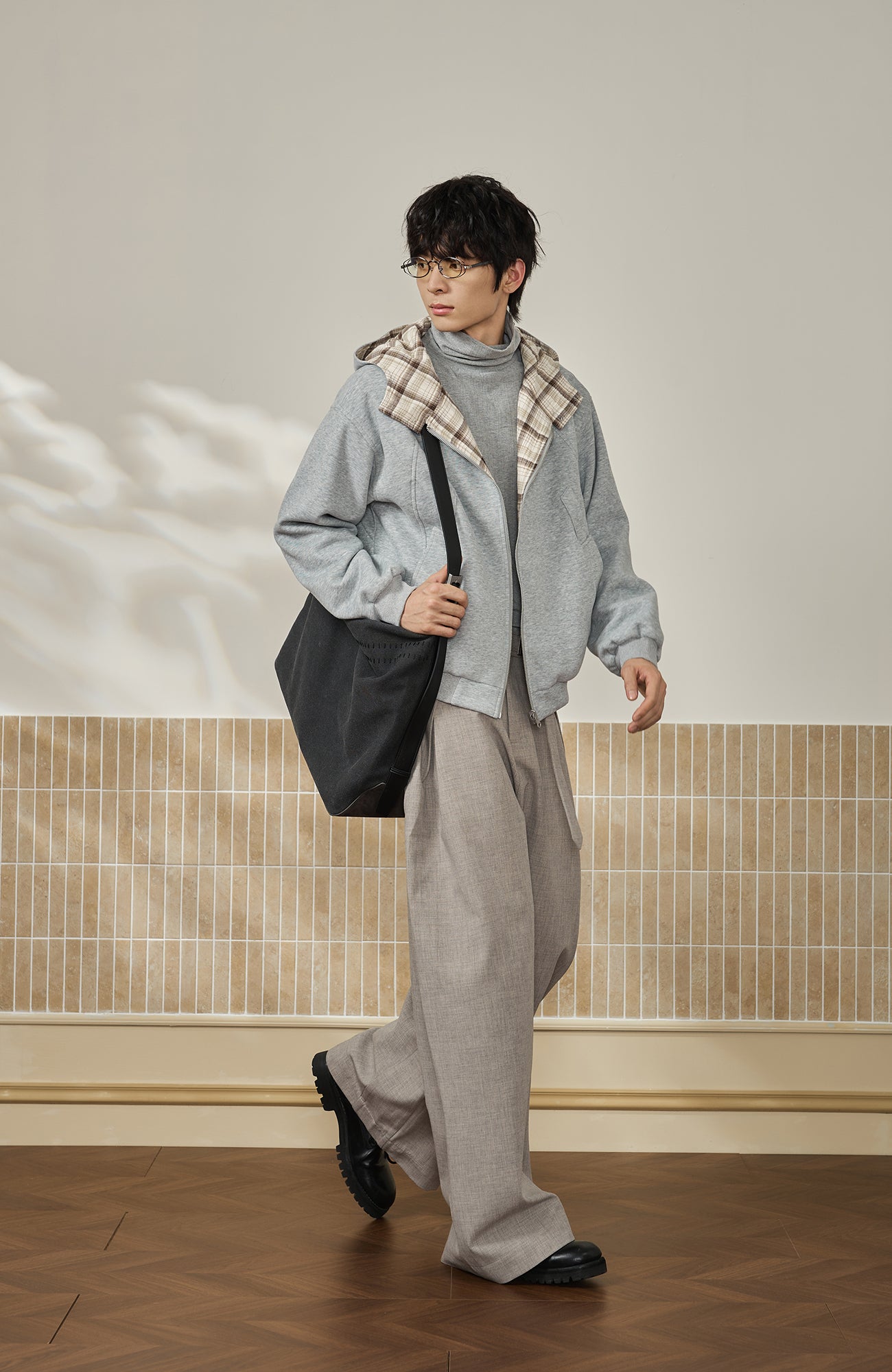 MOITIEDEPETALE Reversible Plaid Liner Hooded Jacket