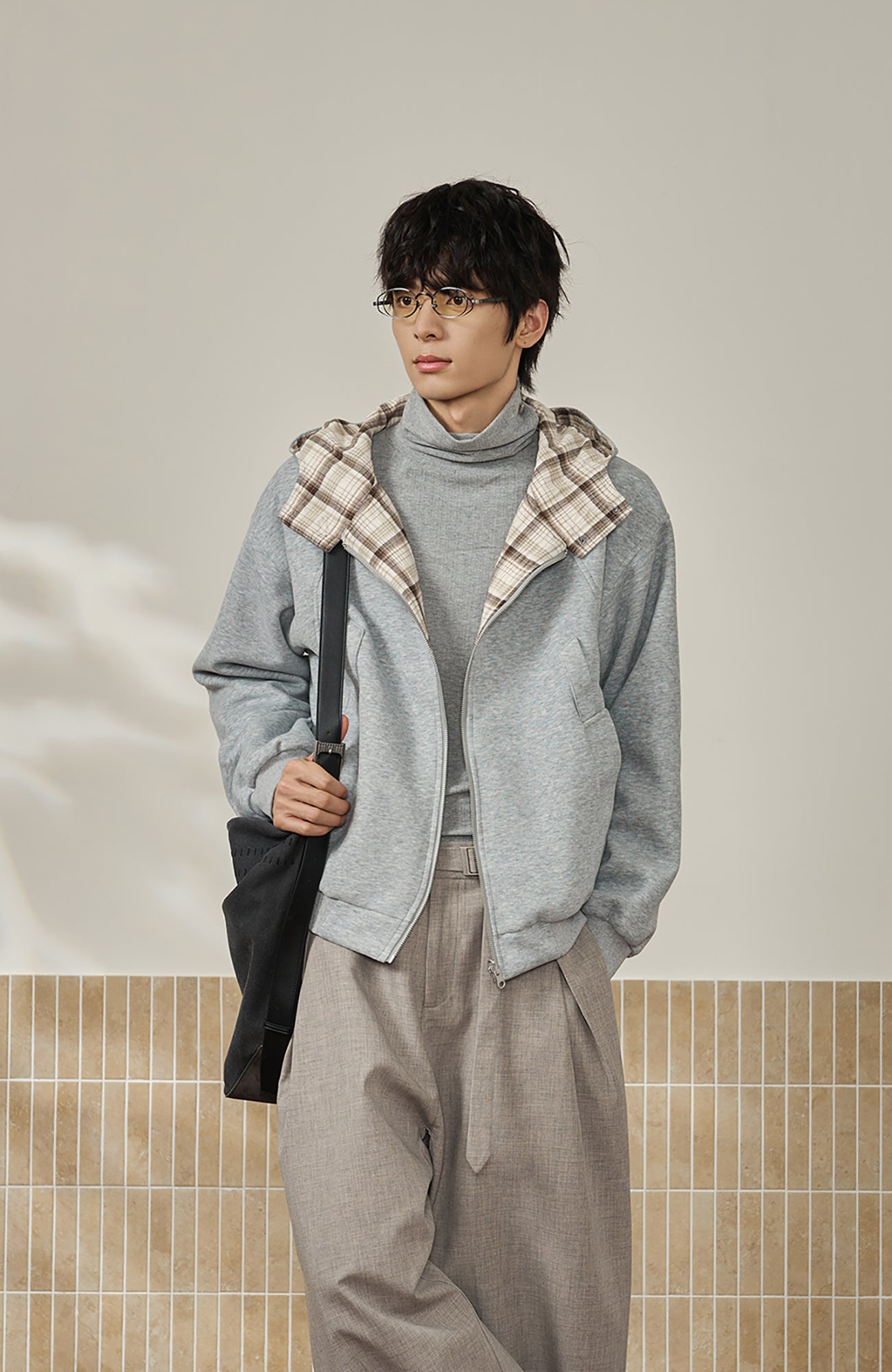 MOITIEDEPETALE Reversible Plaid Liner Hooded Jacket