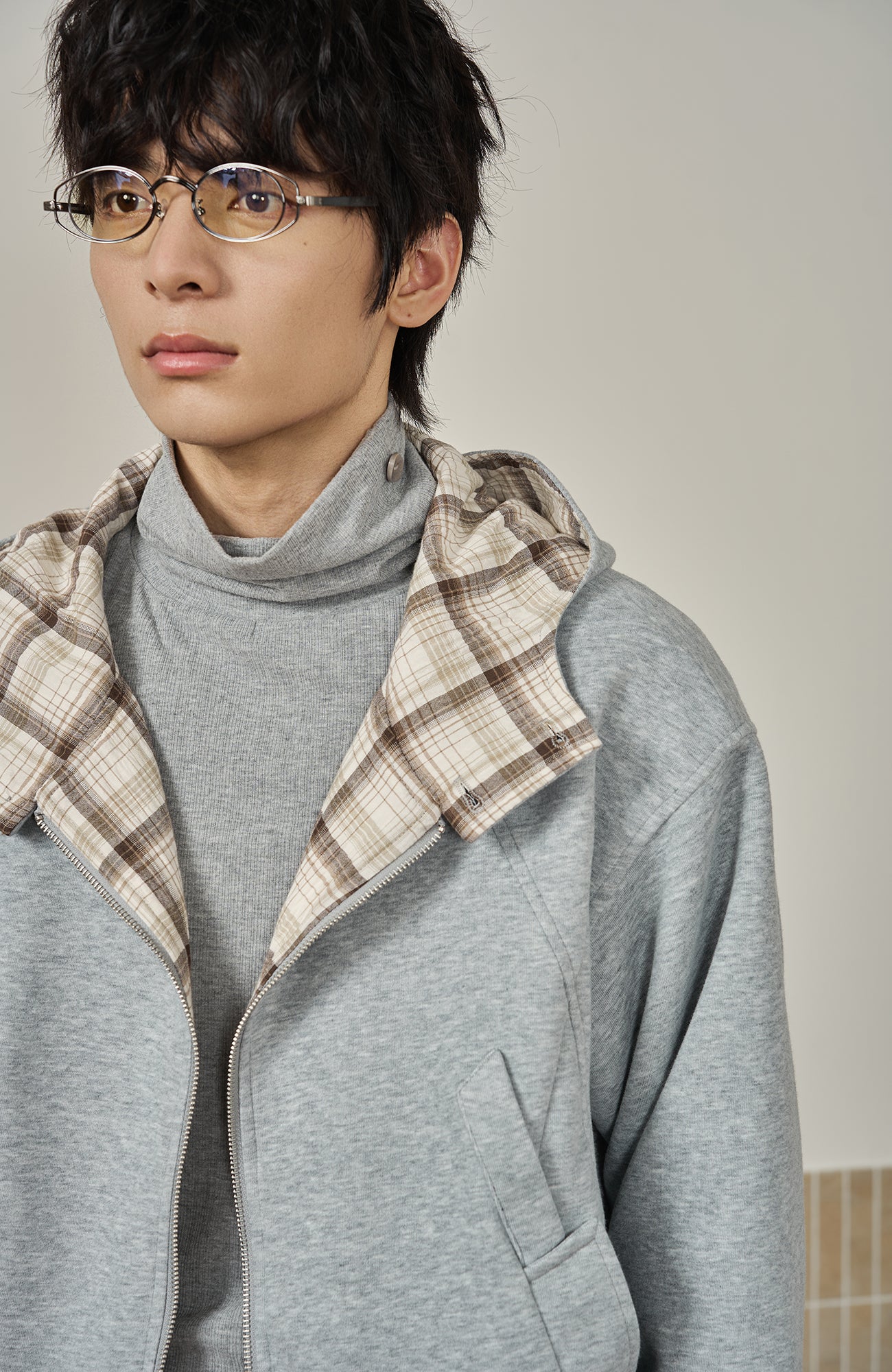 MOITIEDEPETALE Reversible Plaid Liner Hooded Jacket