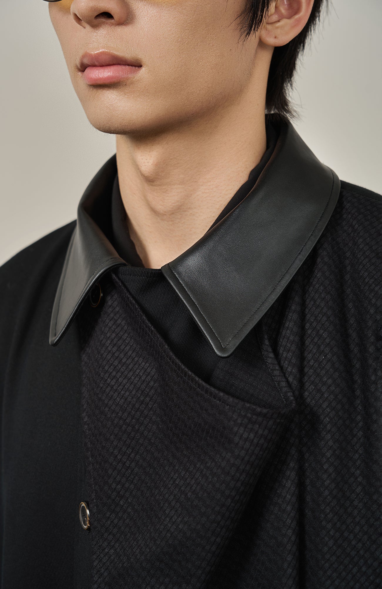 MOITIEDEPETALE Leather Paneled Belted Oversized Trench