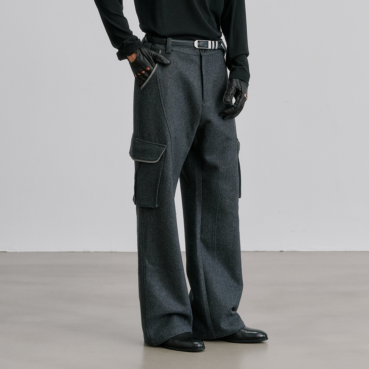 CATSSTAC Wool-Blend Spliced Contrast Flared Cargo Pants