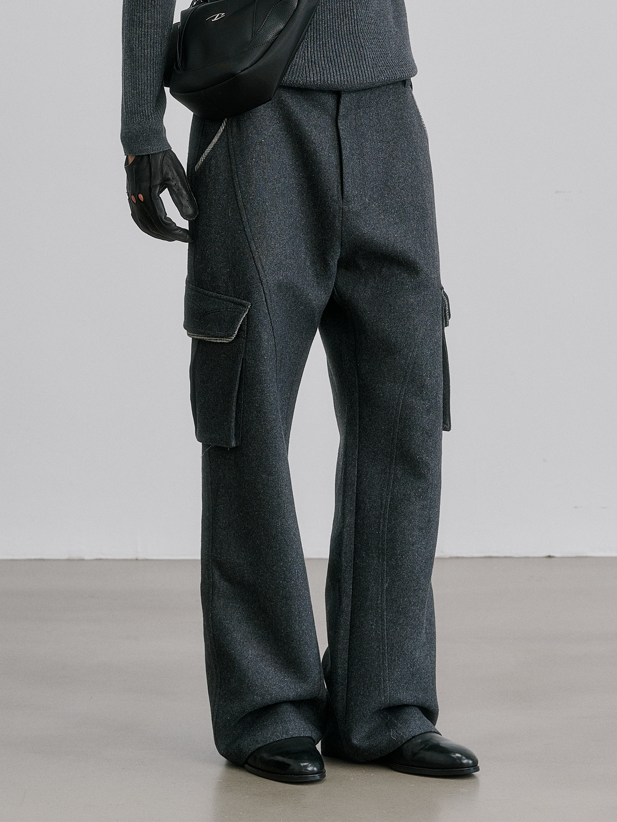 CATSSTAC Wool-Blend Spliced Contrast Flared Cargo Pants