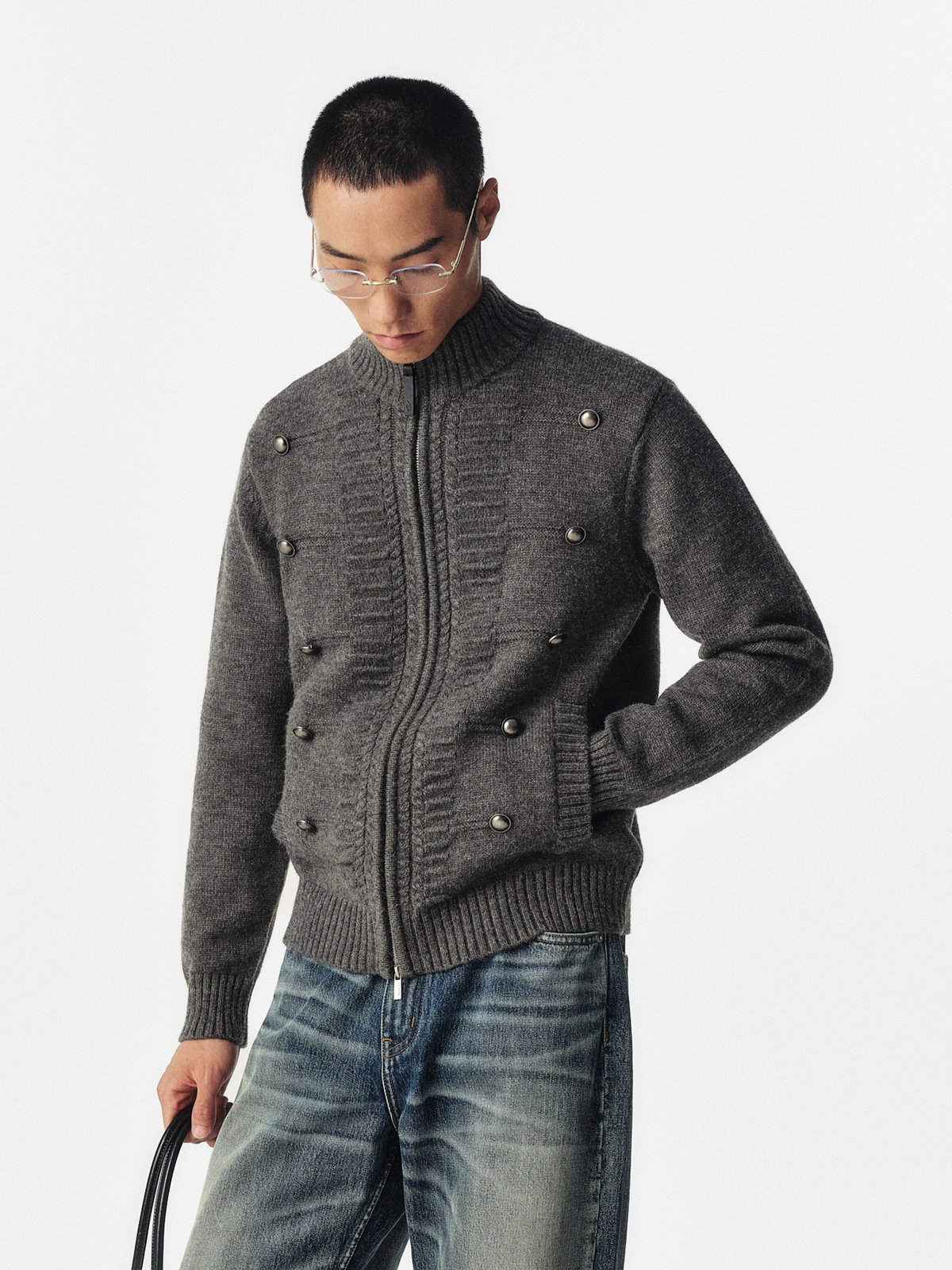 CATSSTAC Napoleon Collar Wool-Blend Chunky Knit Cardigan